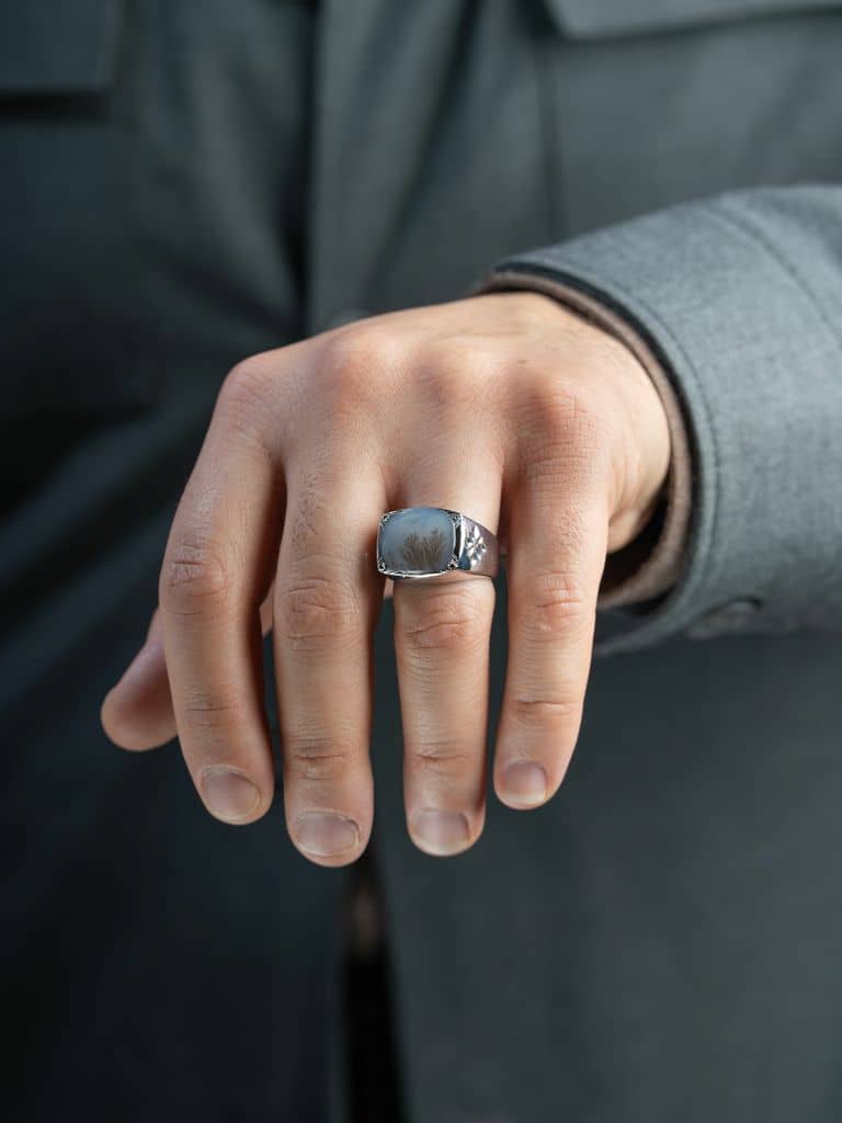 خاتم رجالي فضة بحجر عقيق شجري خراساني - alternate view
