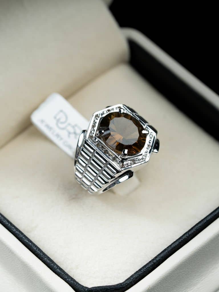 خاتم فضة صياغة يدوية بحجر السترين مع ترصيع الماس - alternate view