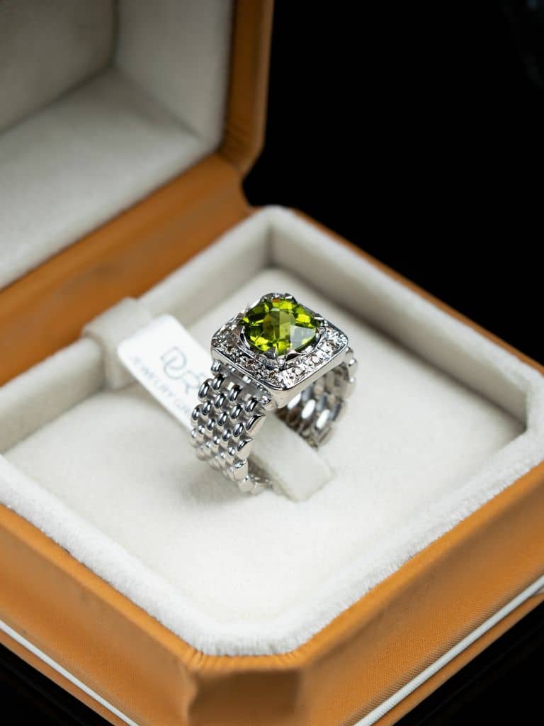 خاتم رولكس فضة صياغة يدوية حجر الزبرجد الاخضر مع ترصيع الالماس - alternate view