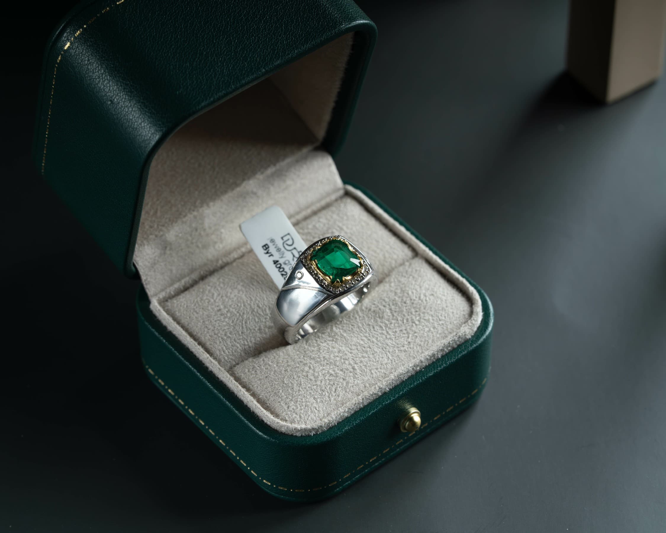 خاتم فضة بحجر البايرون مرصع الماس - خواتم رجالية, بايرون , تشكيلة الرجال