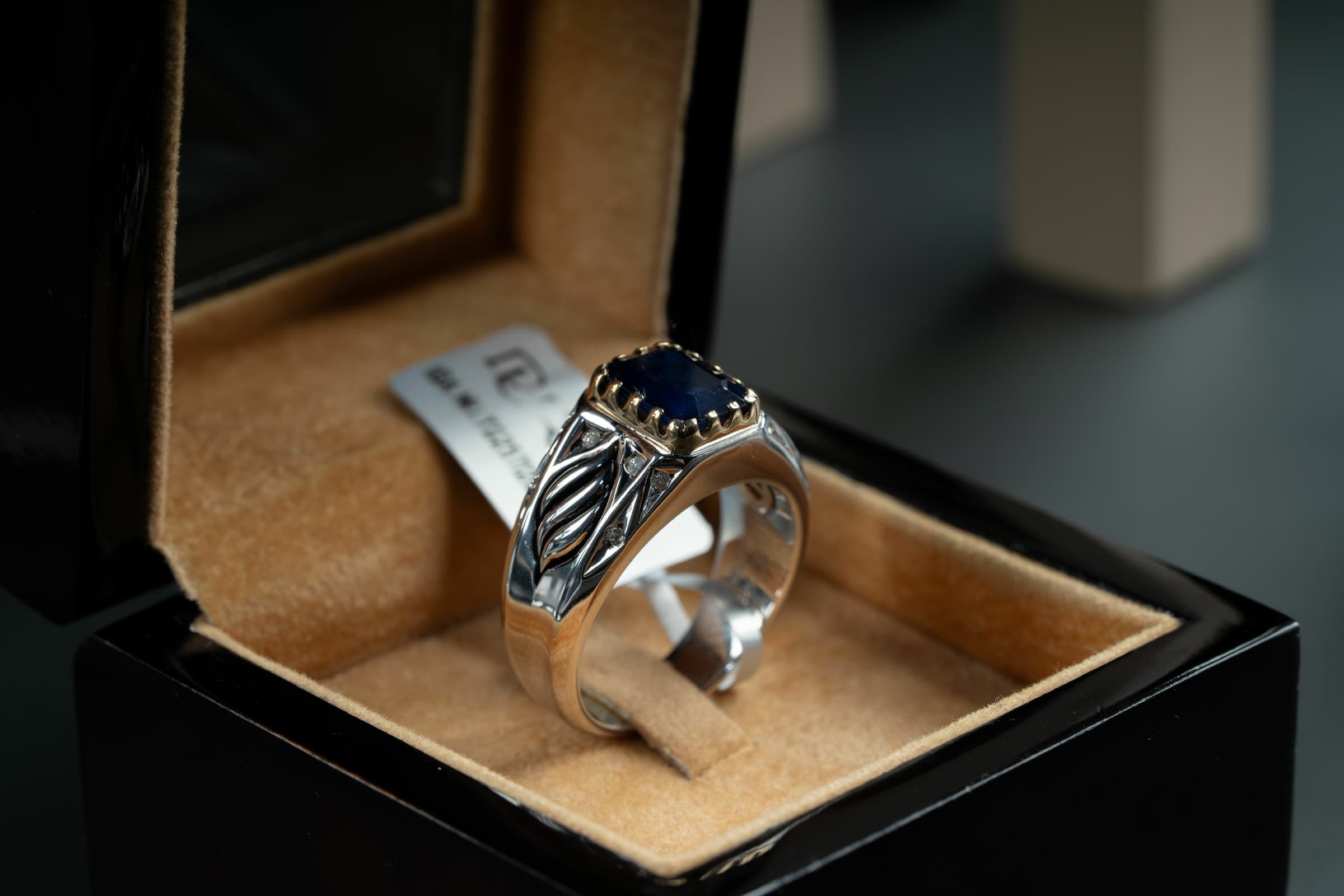 خاتم فضة رجالي صياغة يدوية بحجر الزفير الافريقي مع ترصيع الماس - خواتم رجالية, تشكيلة الرجال, زفير 