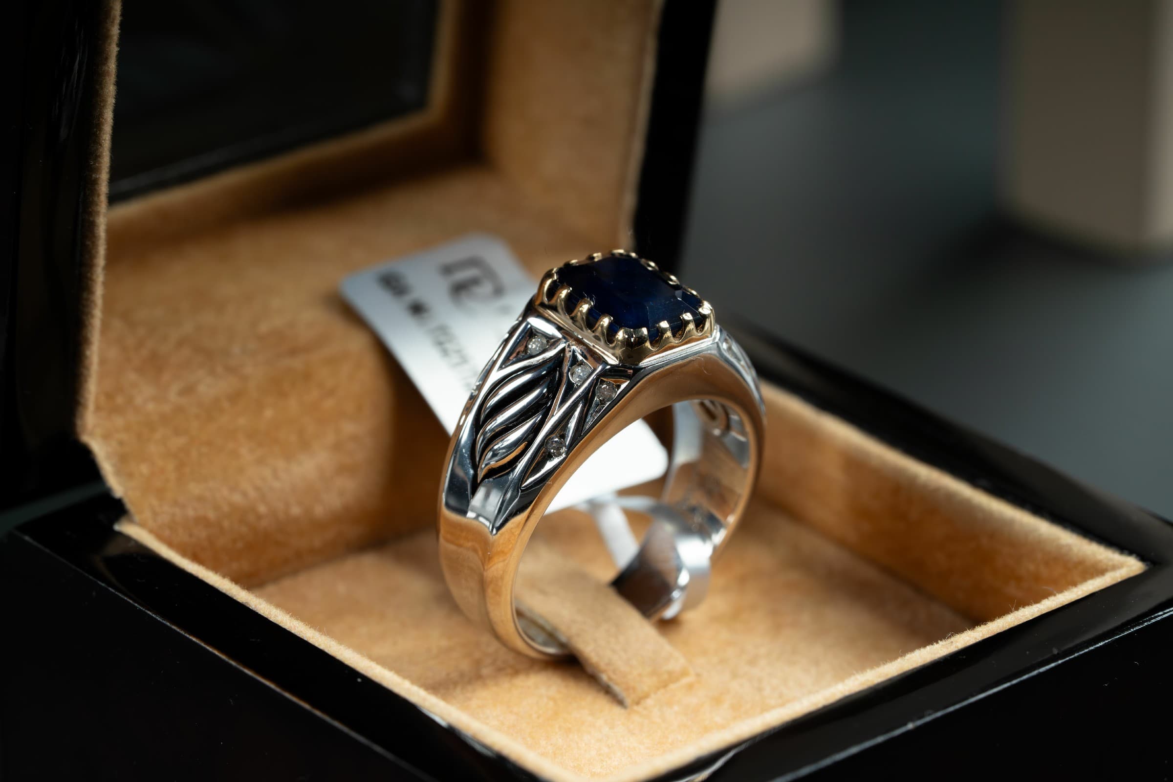 خاتم فضة رجالي صياغة يدوية بحجر الزفير الافريقي مع ترصيع الماس - خواتم رجالية, تشكيلة الرجال, زفير 