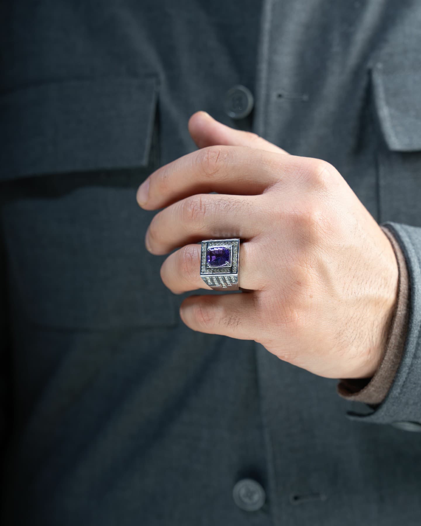 خاتم رجالي بحجر جمشت مع ترصيع الماس - تشكيلة الرجال, خواتم رجالية, جمشت