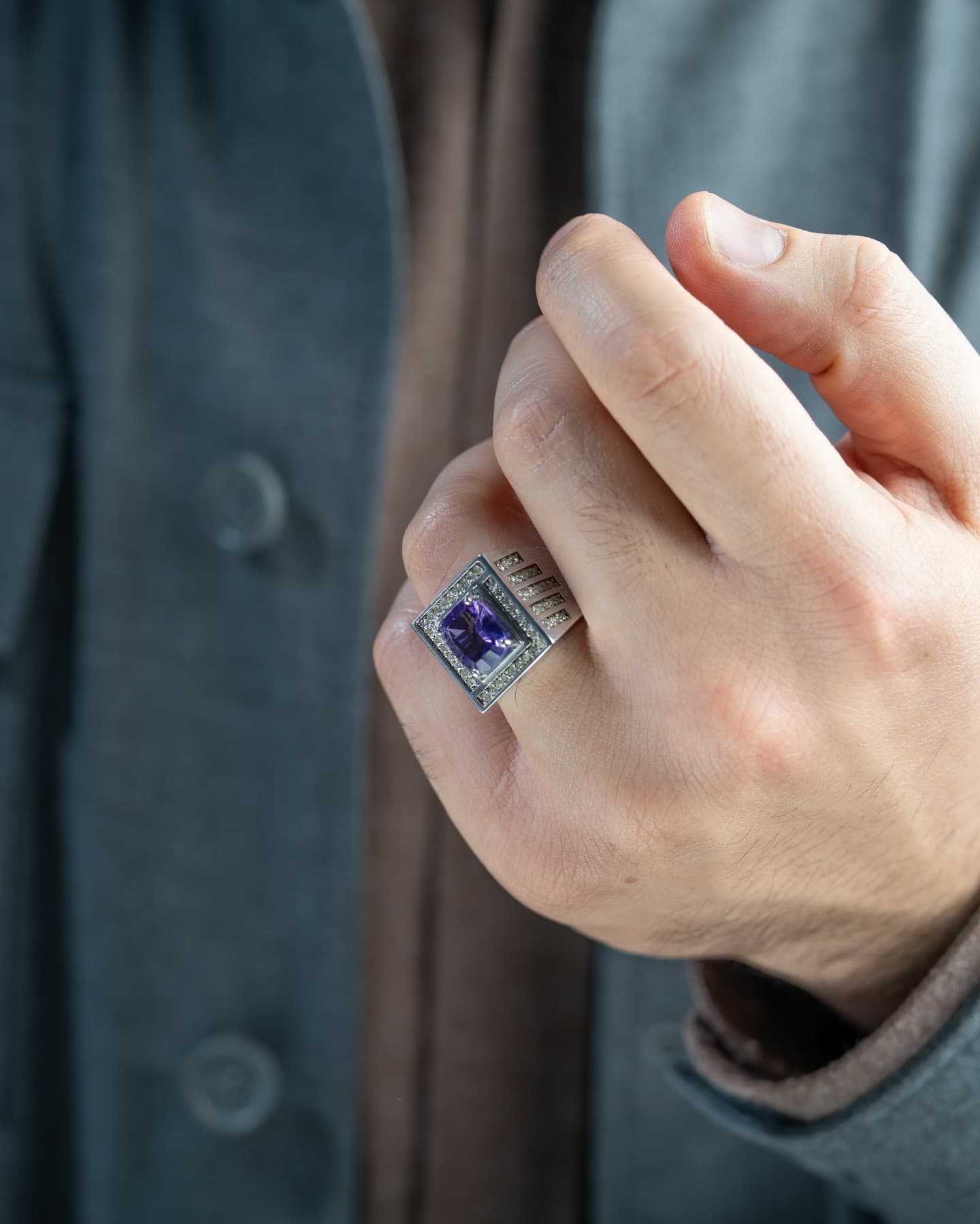 خاتم رجالي بحجر جمشت مع ترصيع الماس - تشكيلة الرجال, خواتم رجالية, جمشت