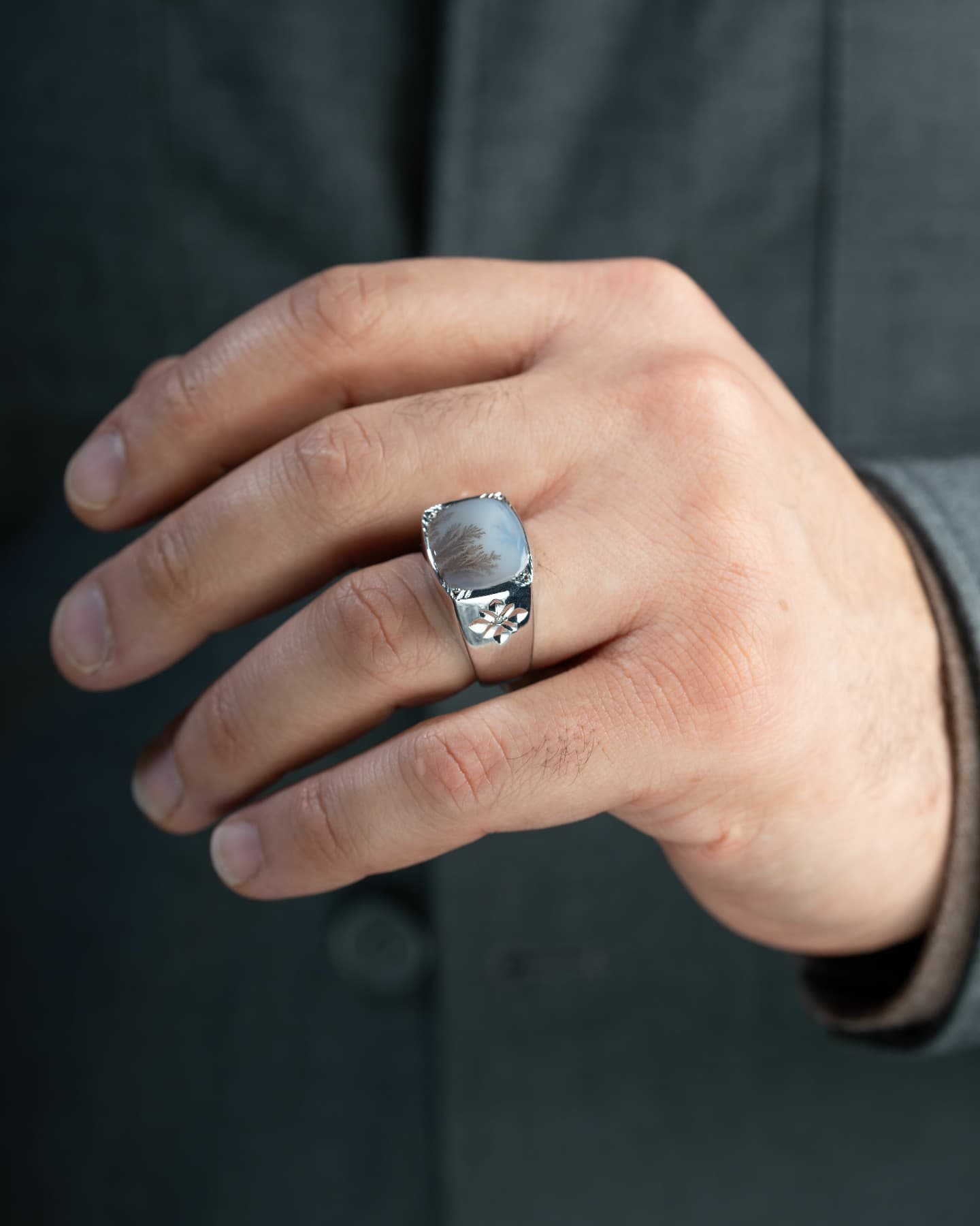 خاتم رجالي فضة بحجر عقيق شجري خراساني - تشكيلة الرجال, خواتم رجالية, عقيق يماني