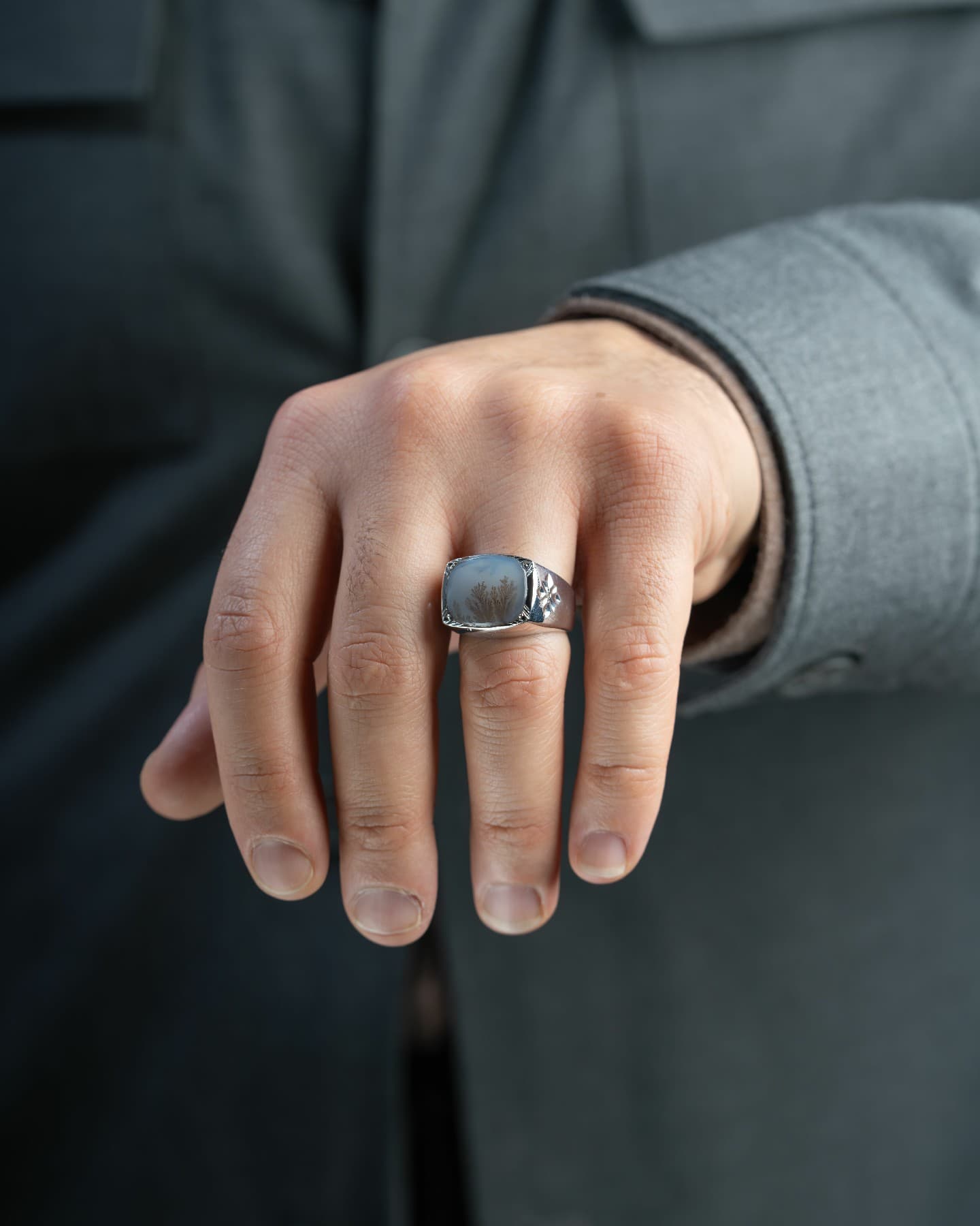 خاتم رجالي فضة بحجر عقيق شجري خراساني - تشكيلة الرجال, خواتم رجالية, عقيق يماني