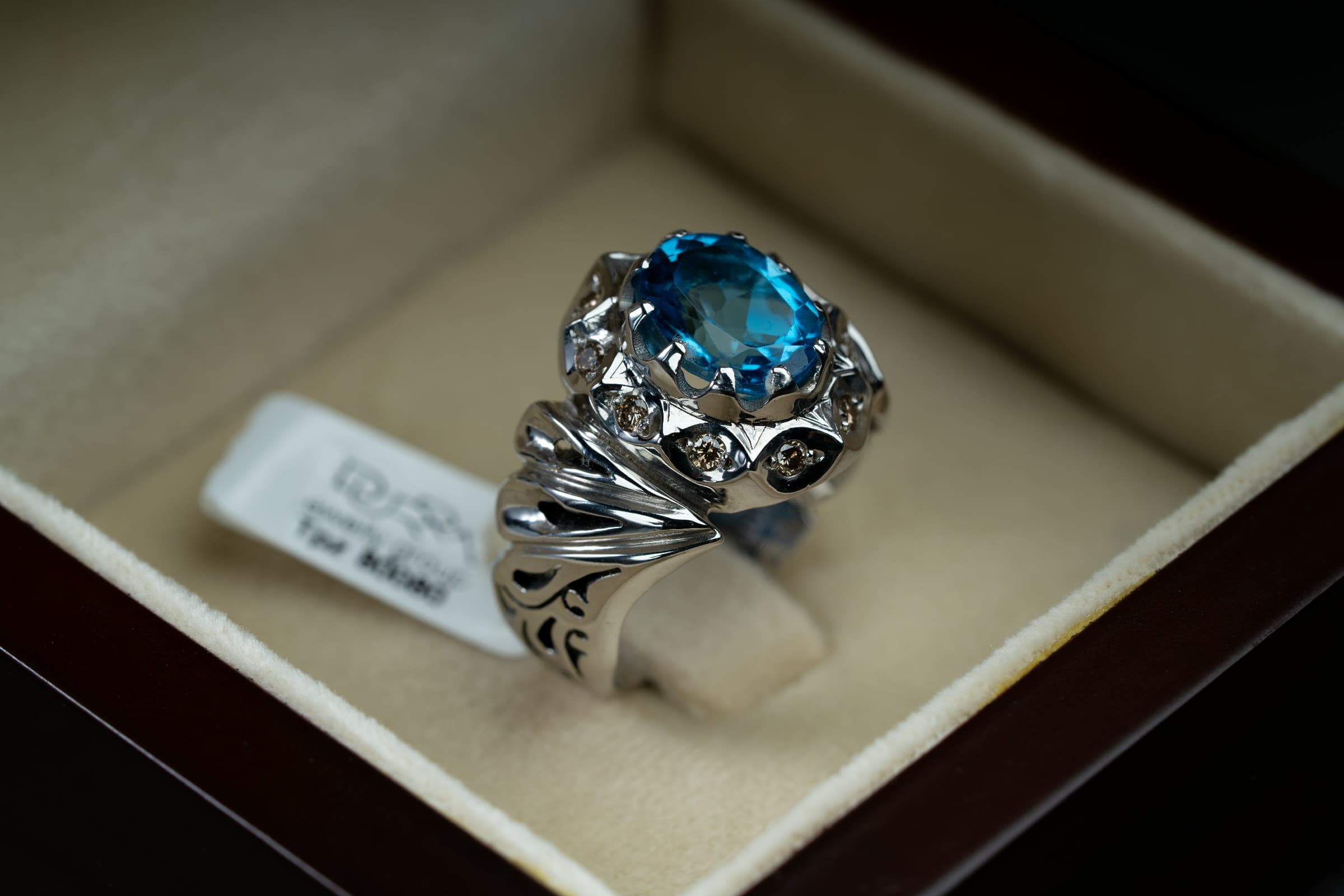 خاتم فضة رجالي مصاغ يدوي بحجر التوباز السويسري - تشكيلة الرجال, خواتم رجالية, توباز