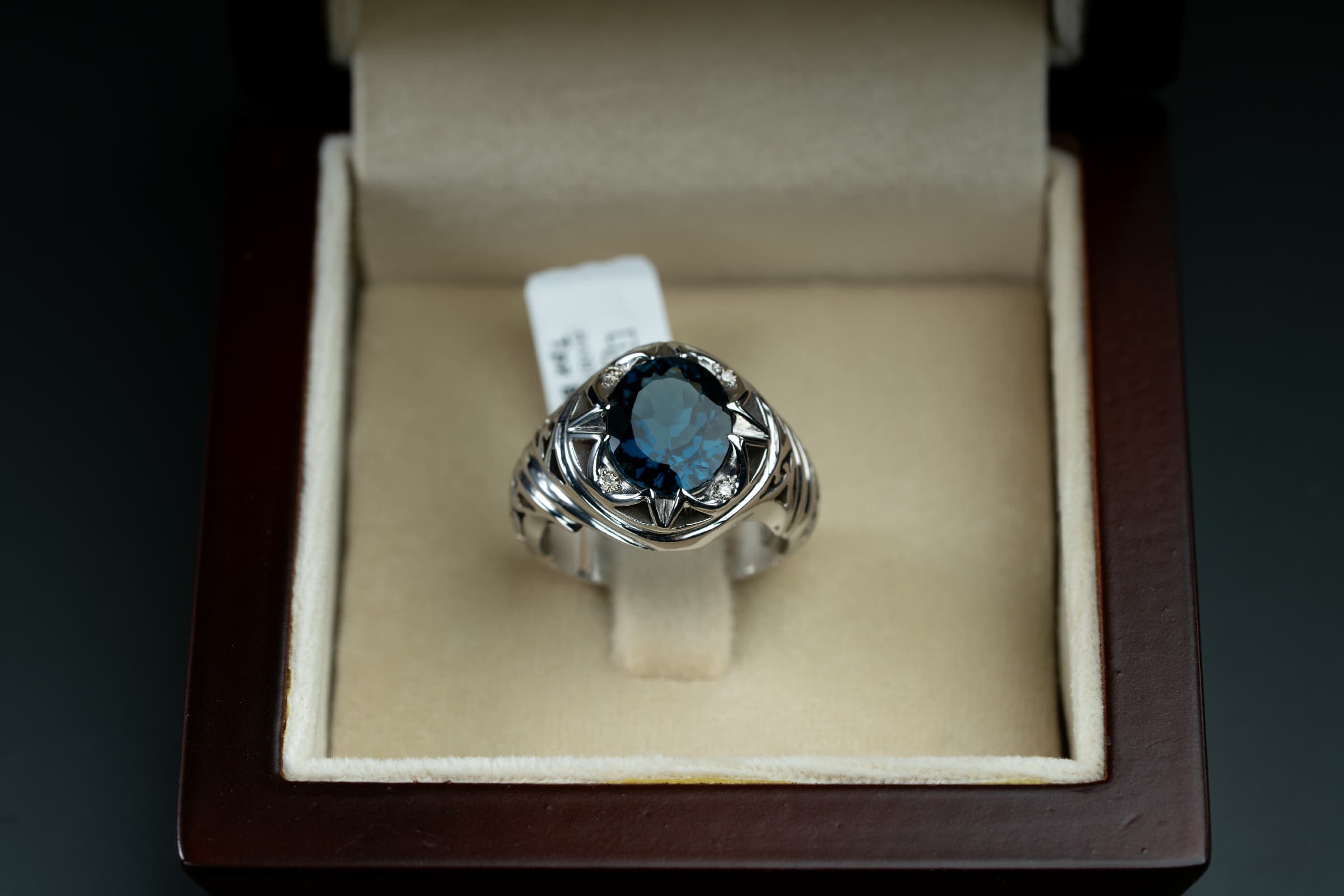 خاتم فضة صياغة يدوية بحجر التوباز اللندني وترصيع الماس - تشكيلة الرجال, خواتم رجالية, توباز