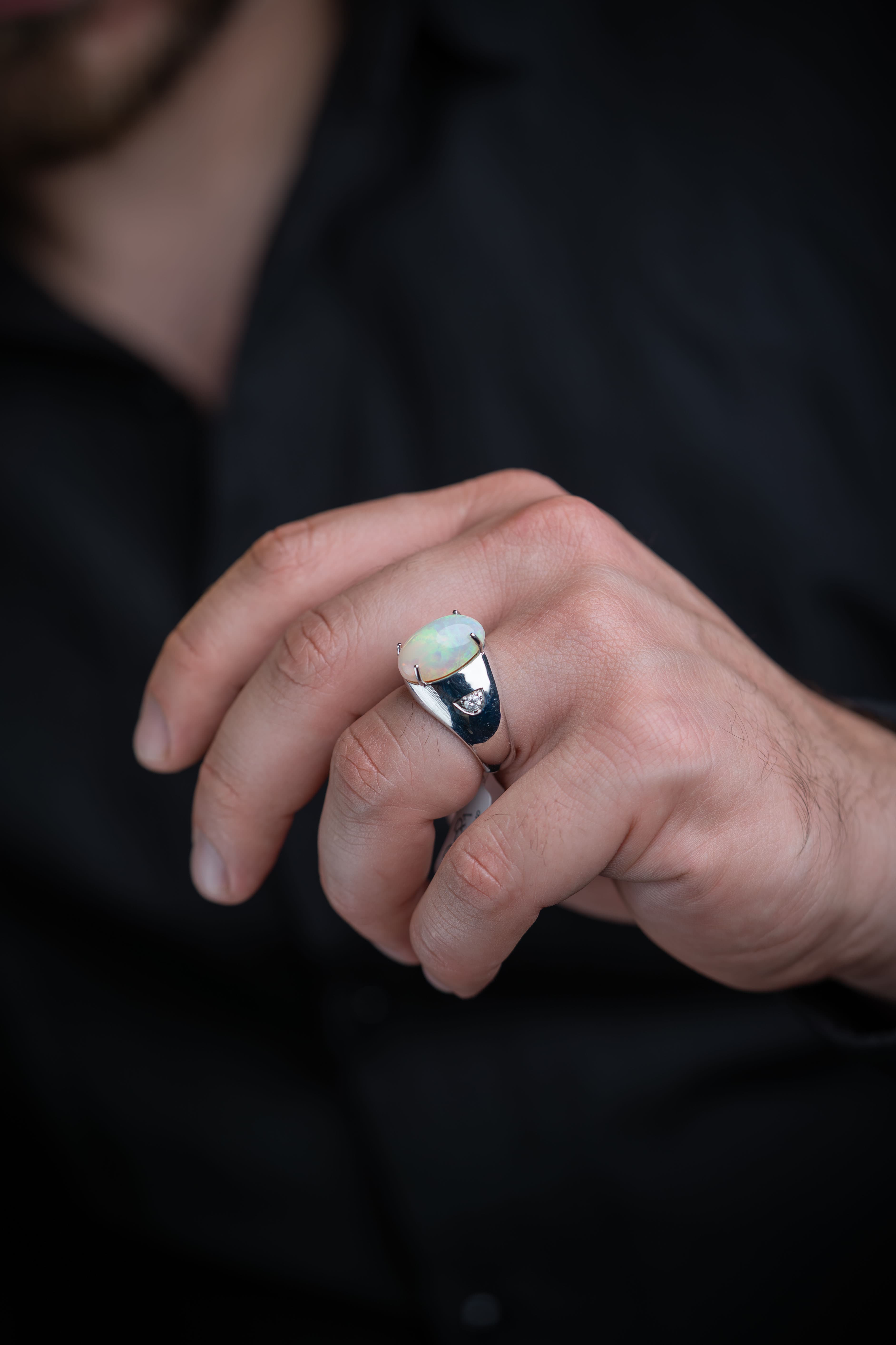 خاتم فضة رجالي ملكي مرصع بحجر الأوبال الطبيعي - تشكيلة الرجال, خواتم رجالية
