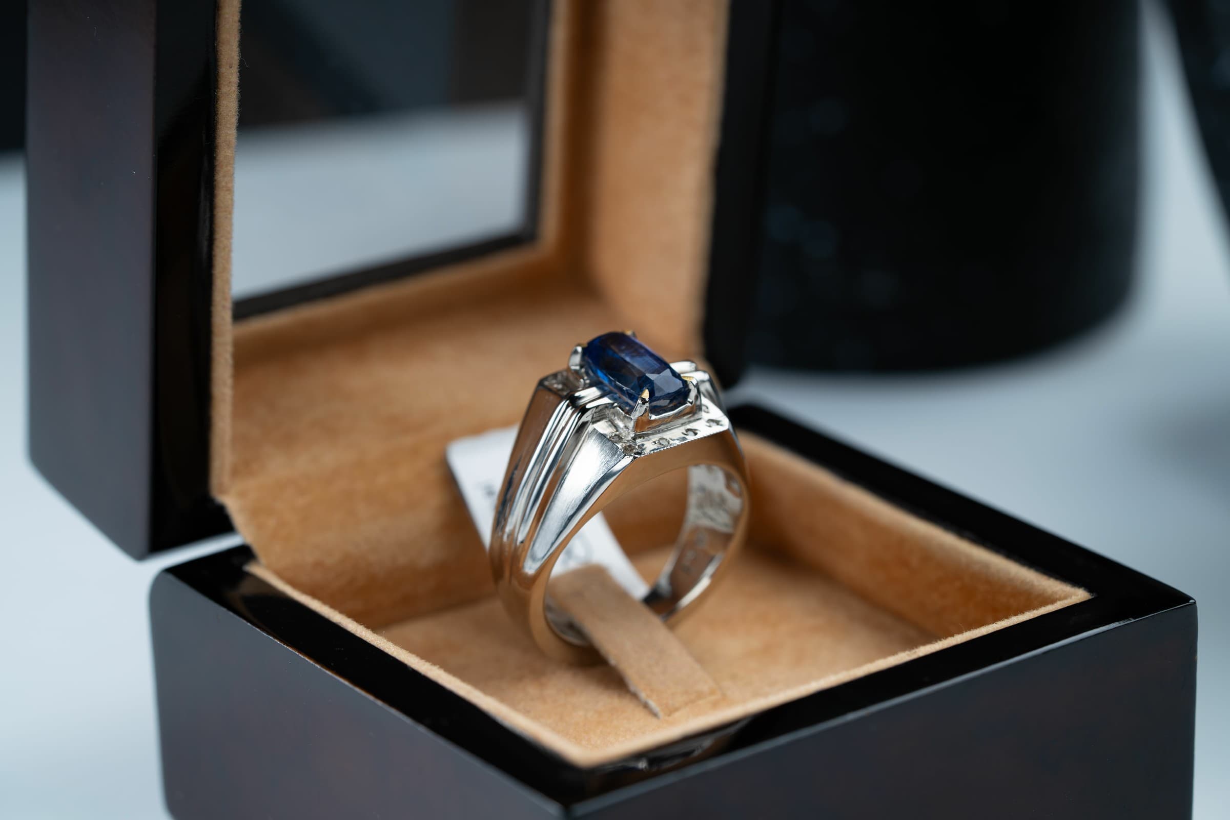 خاتم فضة بحجر الكينايت مع ترصيع الماس - تشكيلة الرجال, خواتم رجالية, زفير 