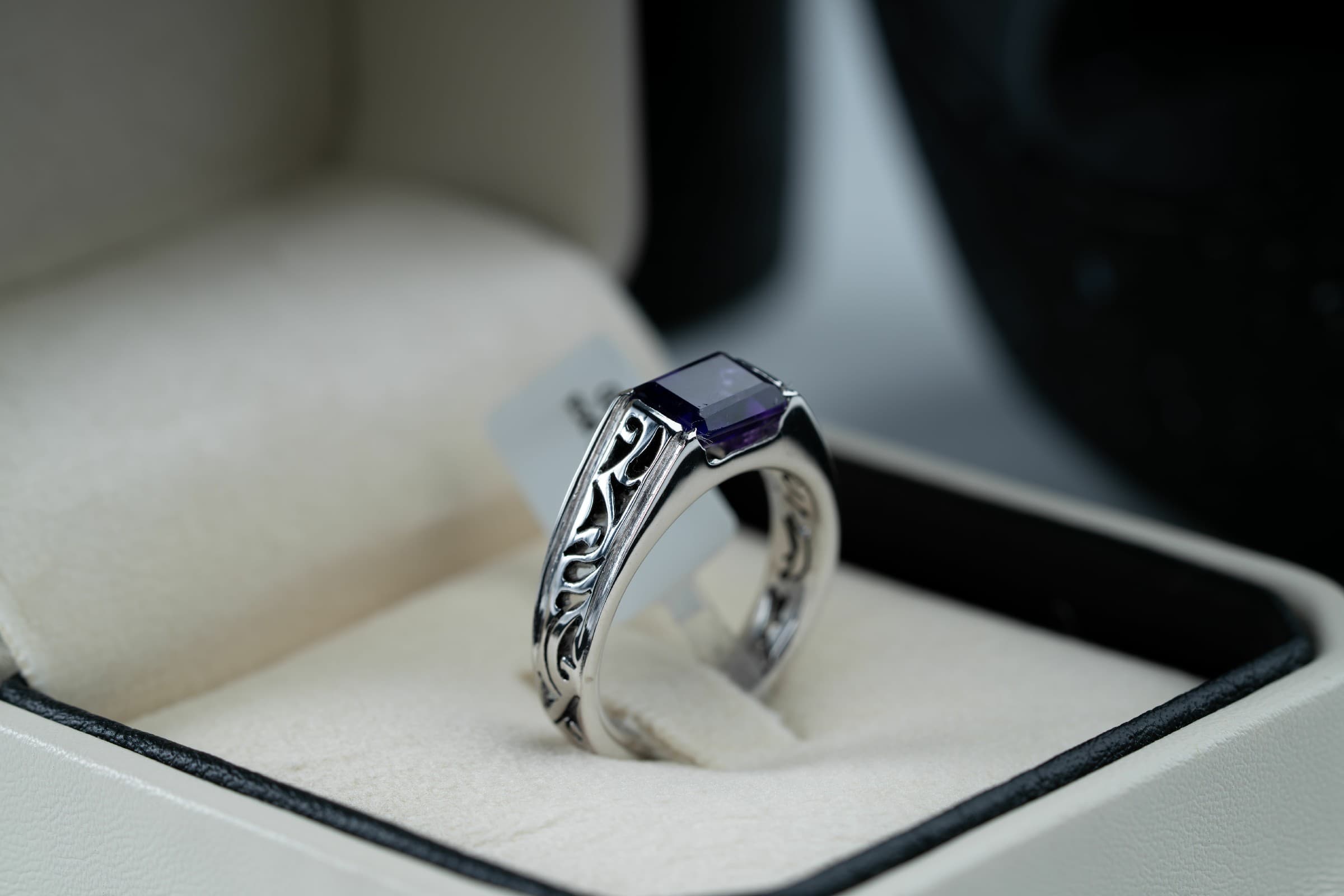 خاتم فضة صياغة يدوية مرصع بحجر جمشت بنفسجي - تشكيلة الرجال, خواتم رجالية, جمشت