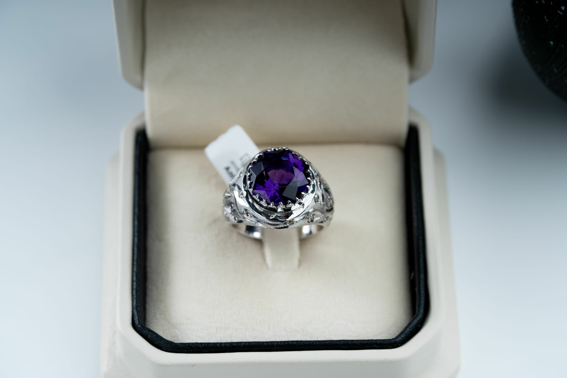 خاتم فضة بصياغة فاخرة جداً مع حجر الجمشت والالماس - تشكيلة الرجال, خواتم رجالية, جمشت