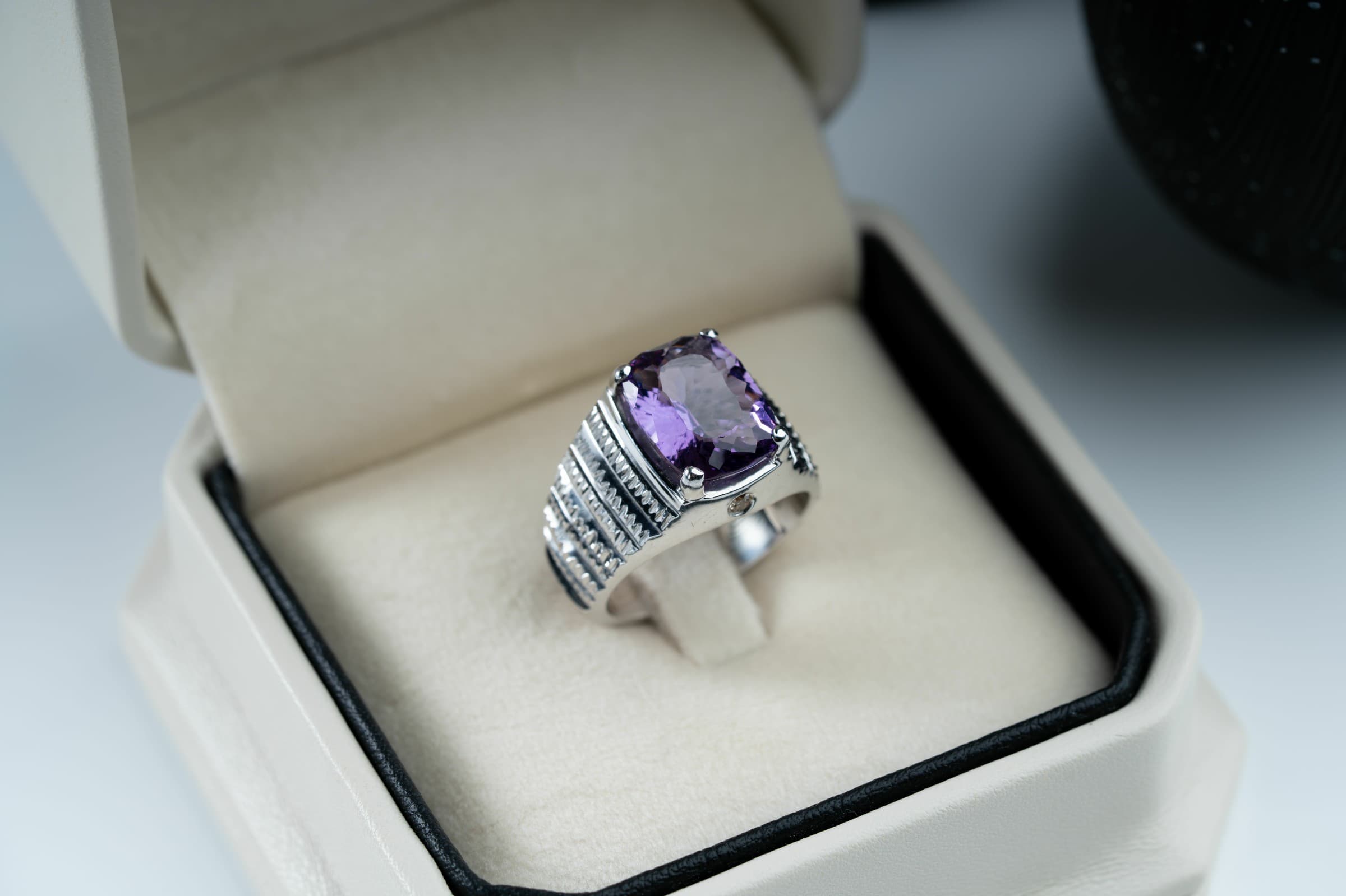 خاتم فضة صياغة يدوية بالكامل بحجر الجمشت والالماس - تشكيلة الرجال, خواتم رجالية, جمشت