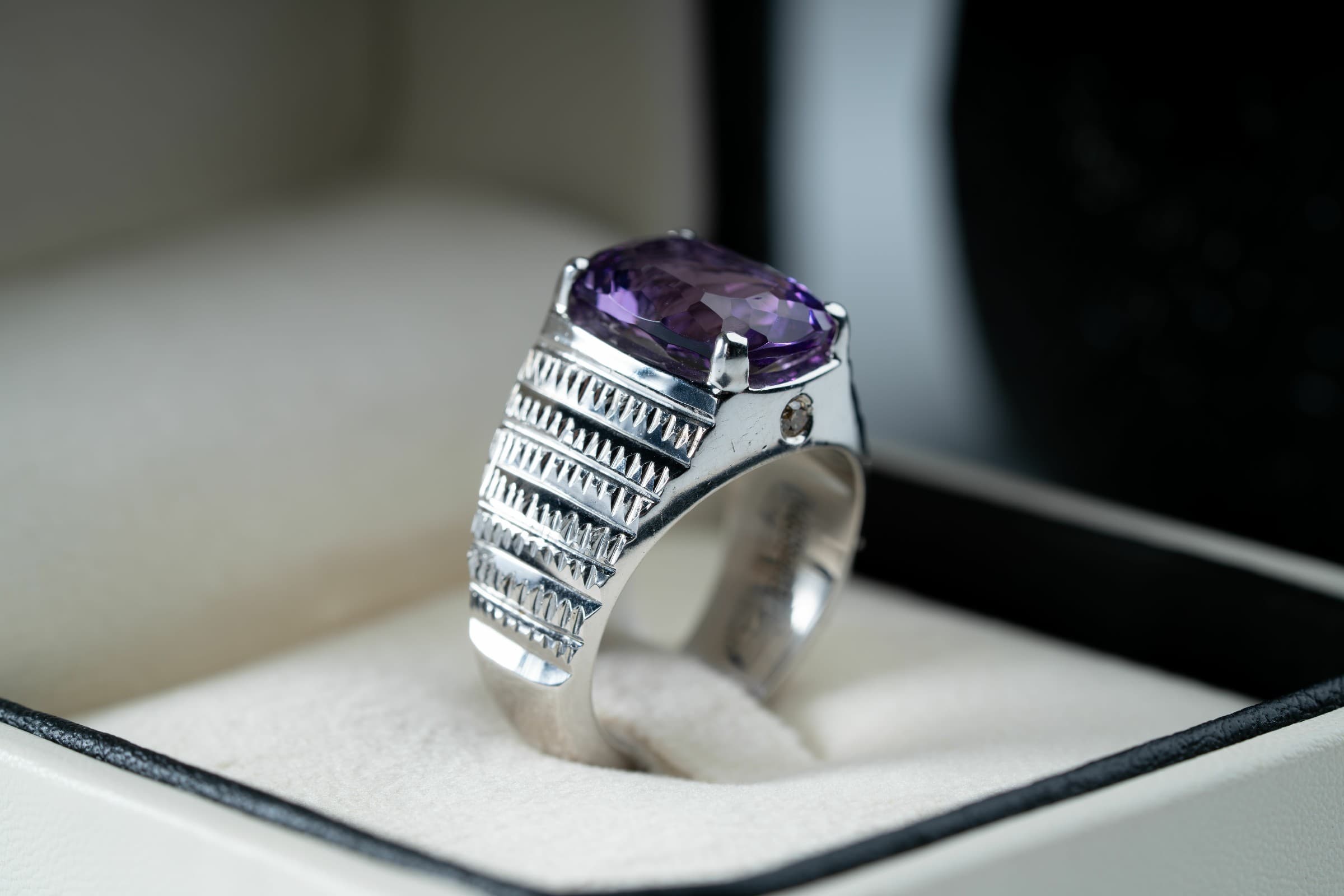 خاتم فضة صياغة يدوية بالكامل بحجر الجمشت والالماس - تشكيلة الرجال, خواتم رجالية, جمشت