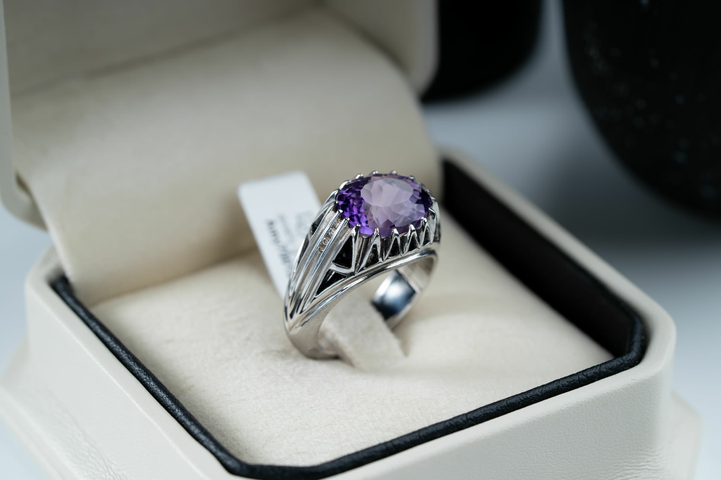 خاتم فضة صياغة يدوية مع حجر الجمشت مع ترصيع الماس - تشكيلة الرجال, خواتم رجالية, جمشت