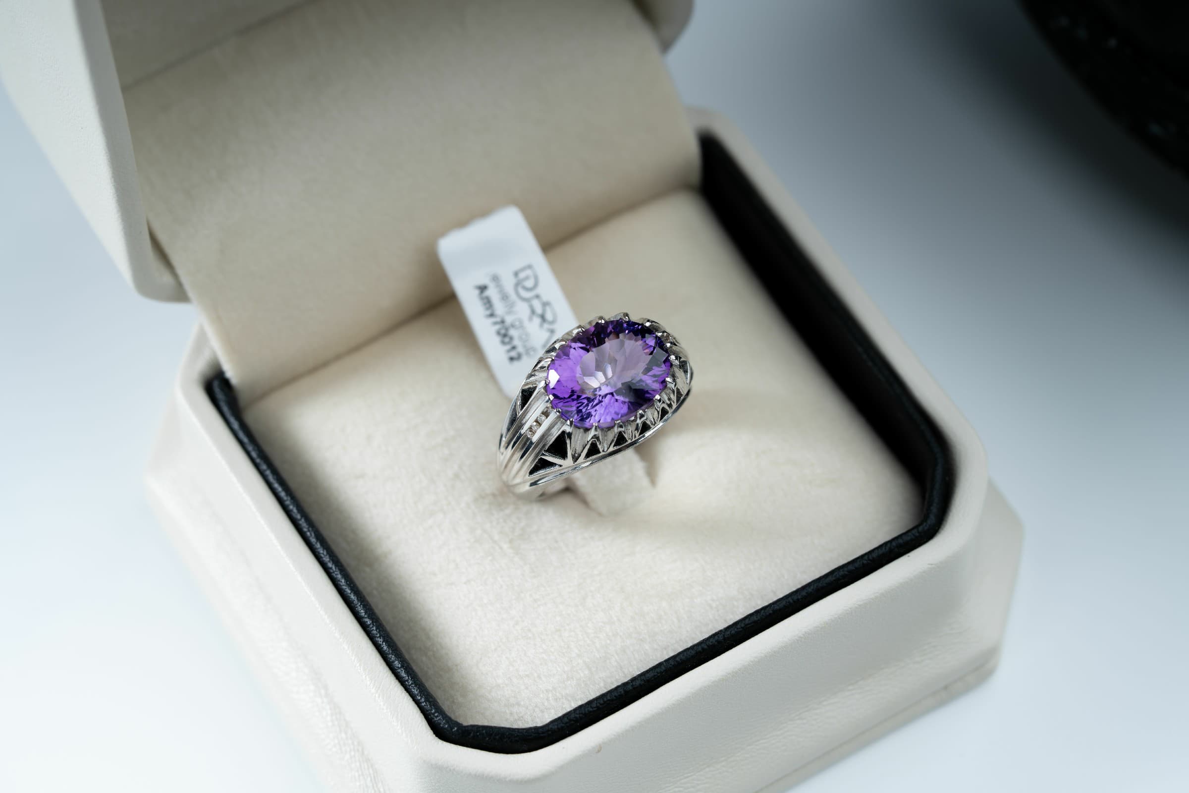 خاتم فضة صياغة يدوية مع حجر الجمشت مع ترصيع الماس - تشكيلة الرجال, خواتم رجالية, جمشت