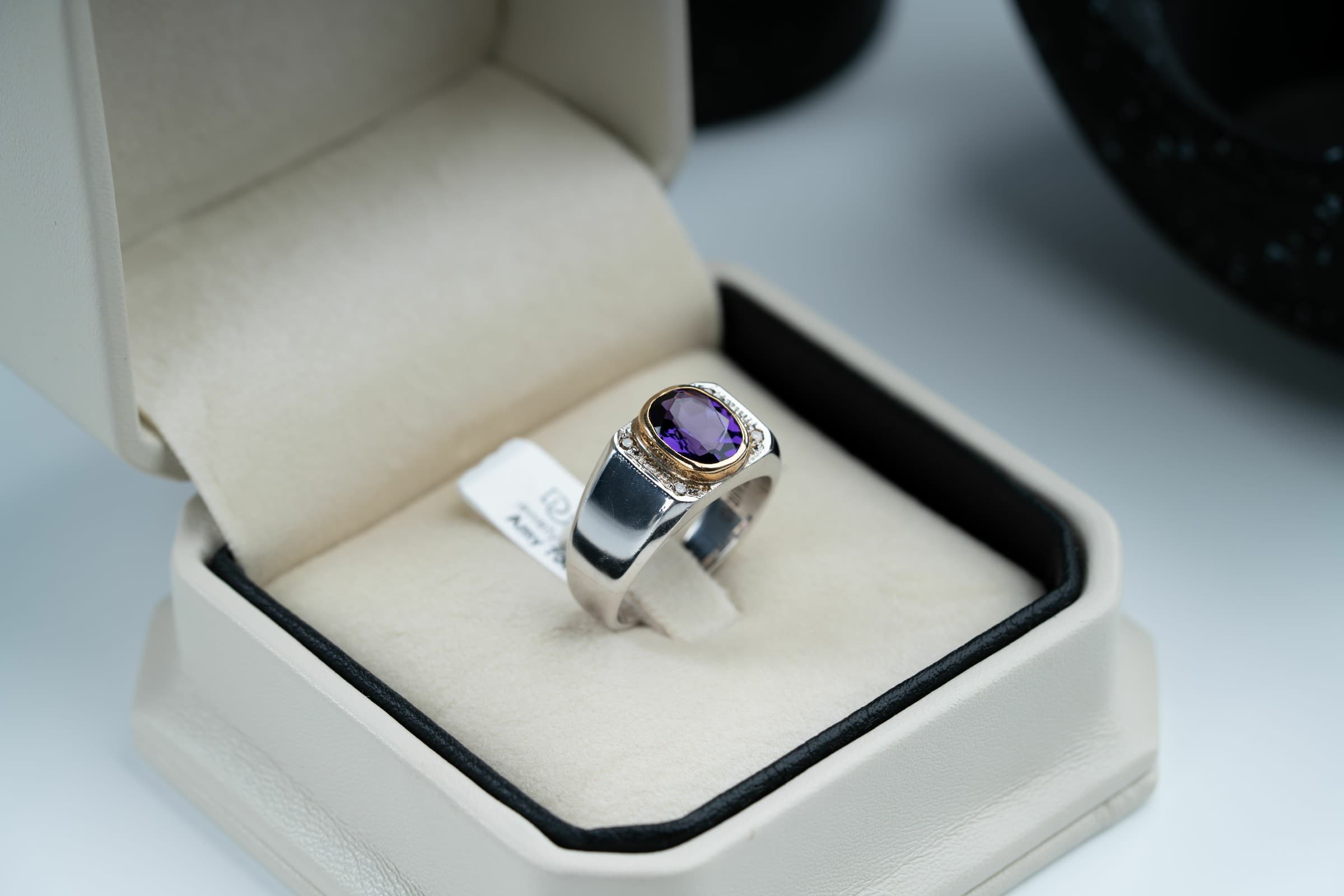 خاتم فضة انيق صياغة يدوية مع حجر الجمشت وترصيع الالماس - تشكيلة الرجال, خواتم رجالية, جمشت