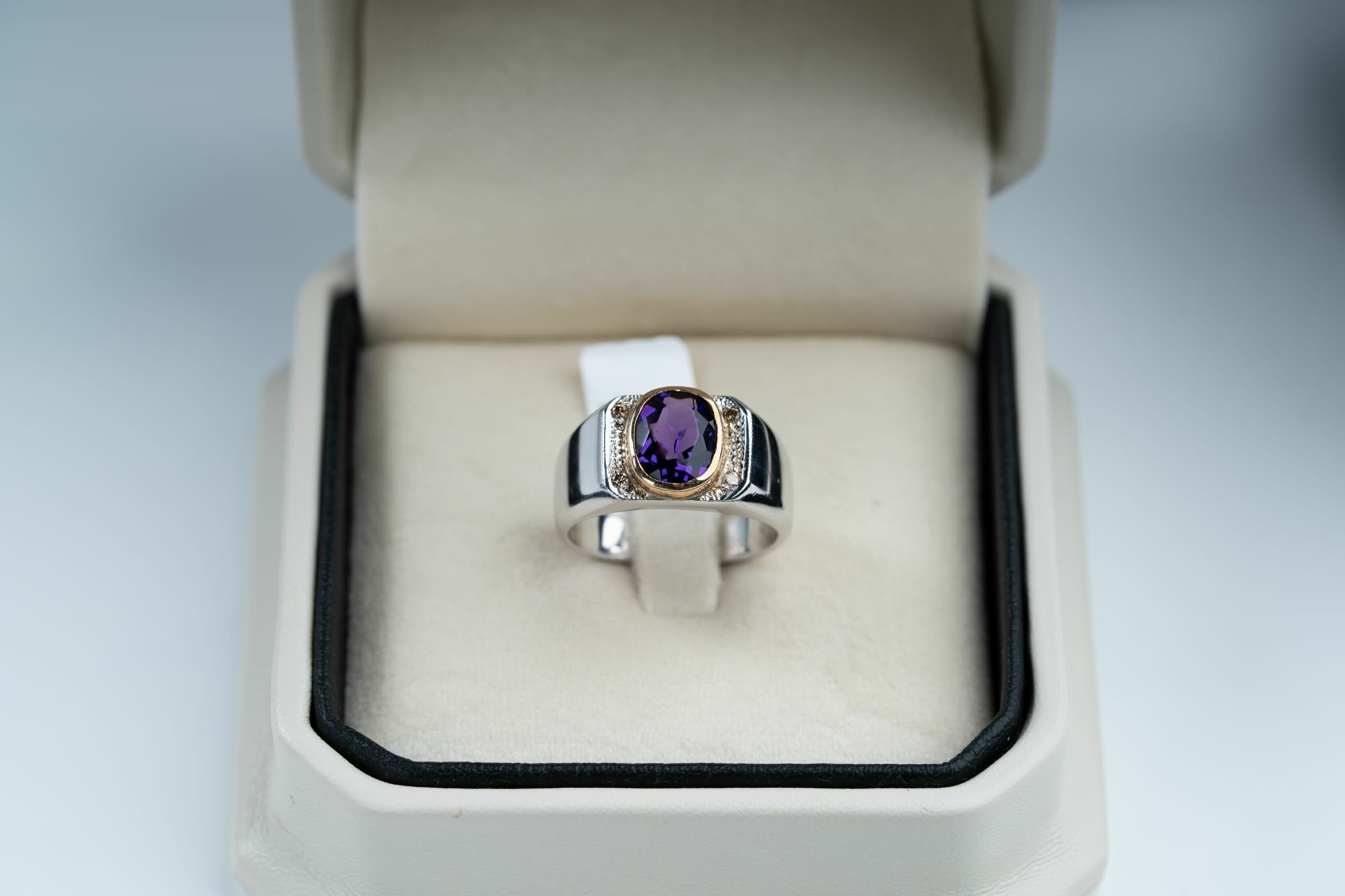 خاتم فضة انيق صياغة يدوية مع حجر الجمشت وترصيع الالماس - تشكيلة الرجال, خواتم رجالية, جمشت