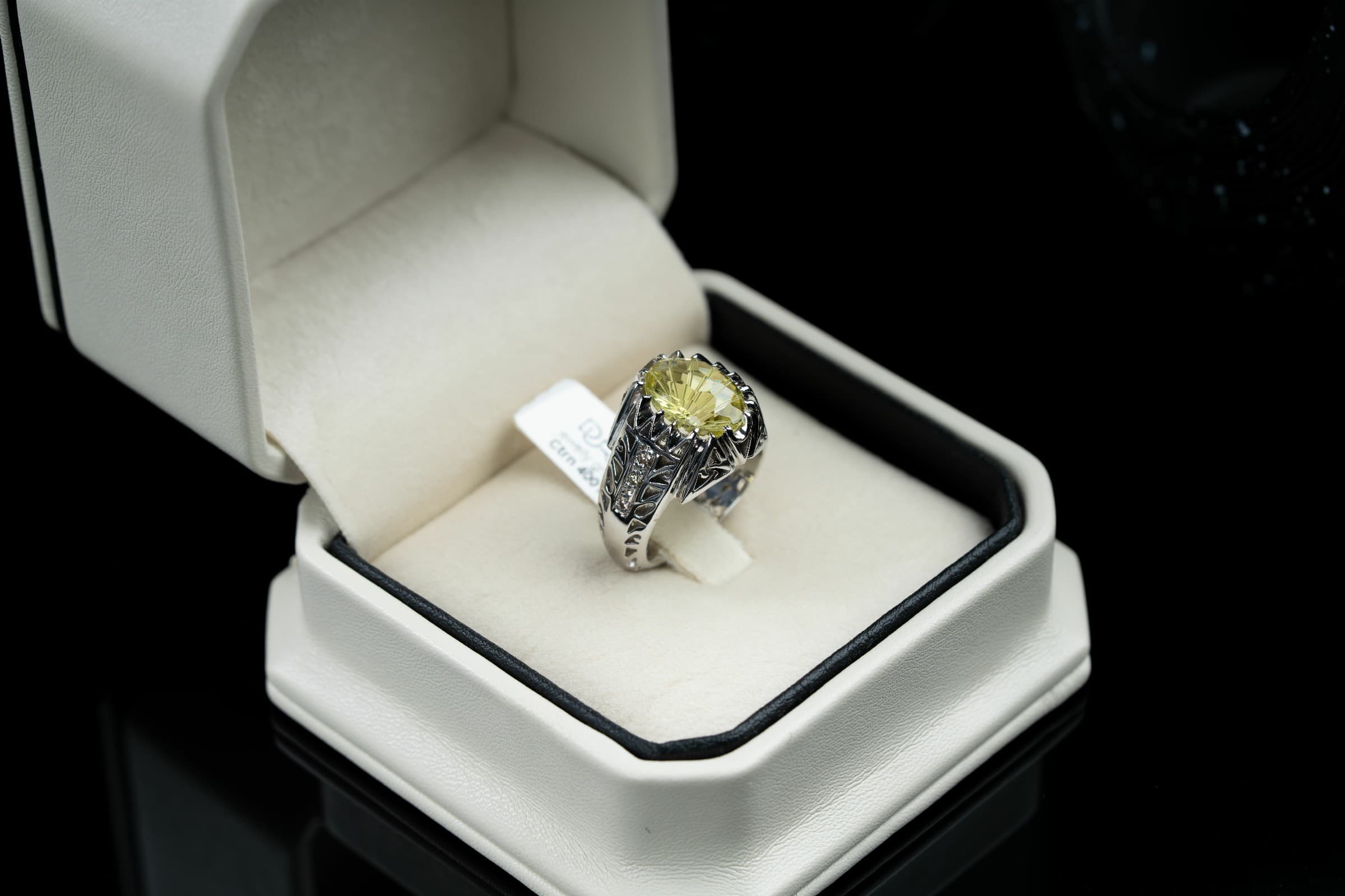 خاتم فضة صياغة يدوية مرصع بحجر الكوارتز الليموني مع الالماس  - تشكيلة الرجال, خواتم رجالية, سترين