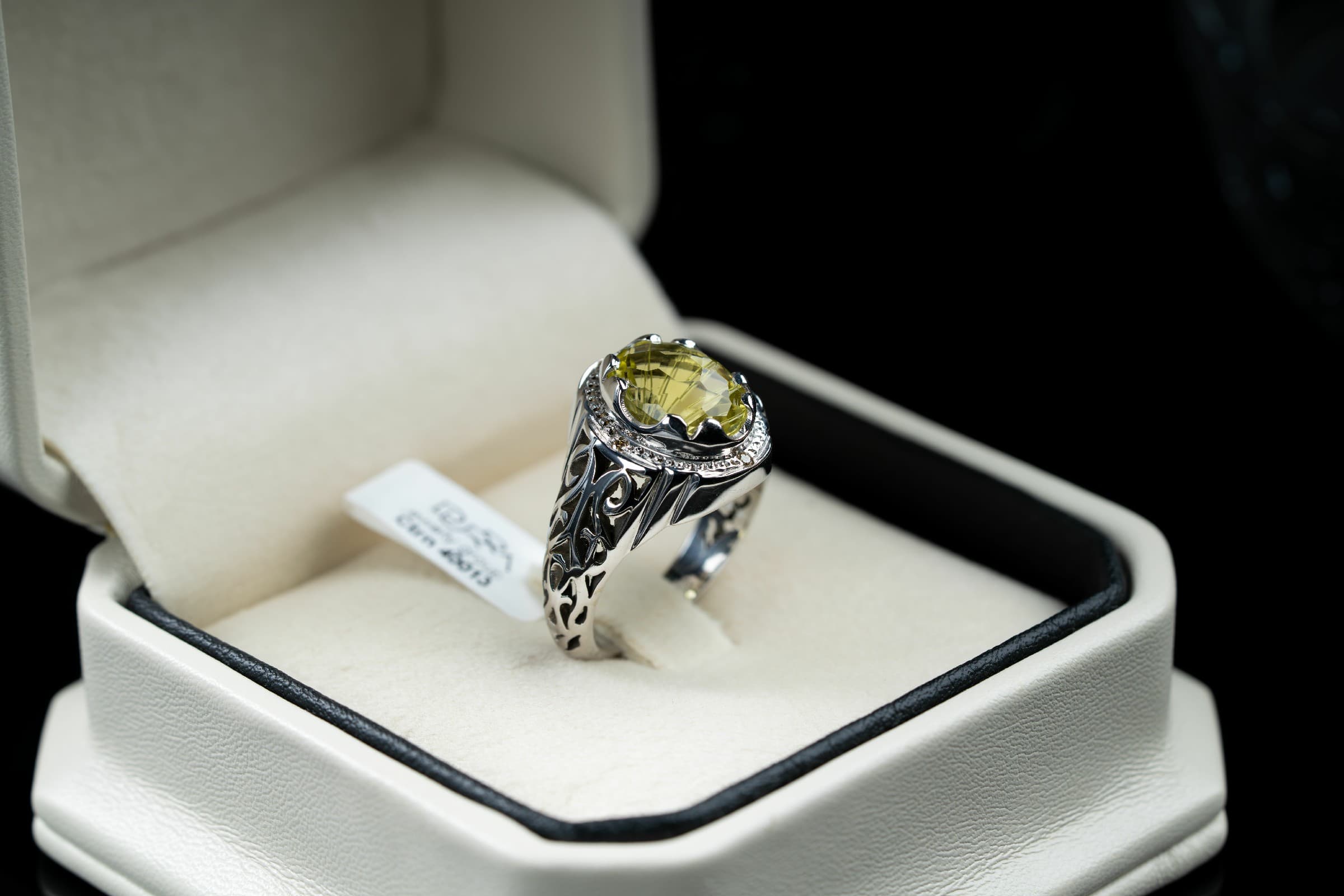 خاتم فضة صياغة يدوية مرصع بحجر الكوارتز الليموني والالماس  - تشكيلة الرجال, خواتم رجالية, سترين