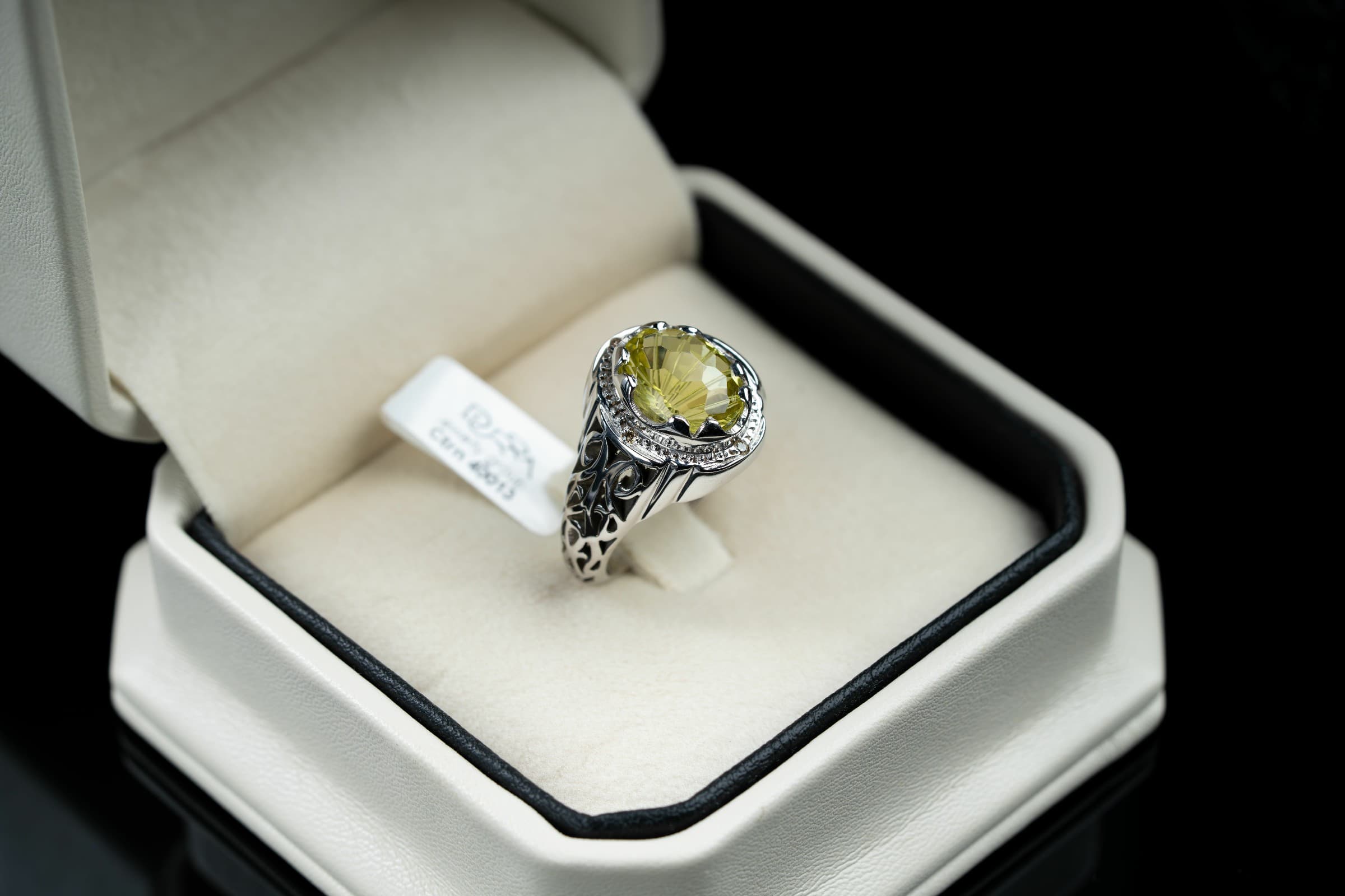 خاتم فضة صياغة يدوية مرصع بحجر الكوارتز الليموني والالماس  - تشكيلة الرجال, خواتم رجالية, سترين