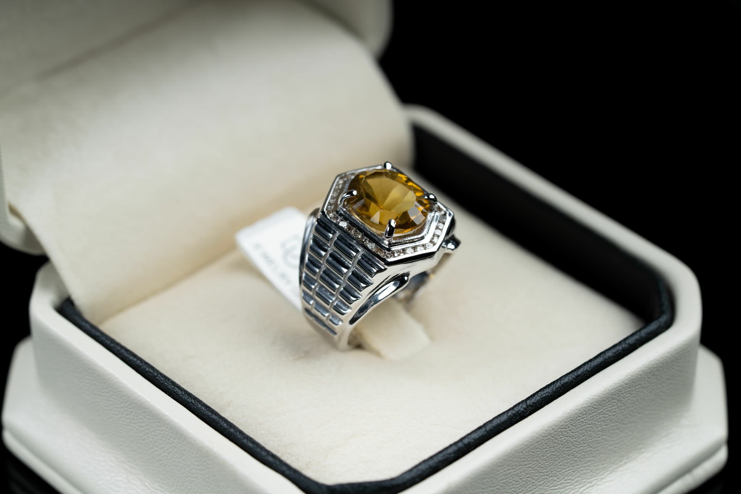 خاتم فضة صياغة يدوية بحجر السترين مع ترصيع الماس - تشكيلة الرجال, خواتم رجالية, سترين