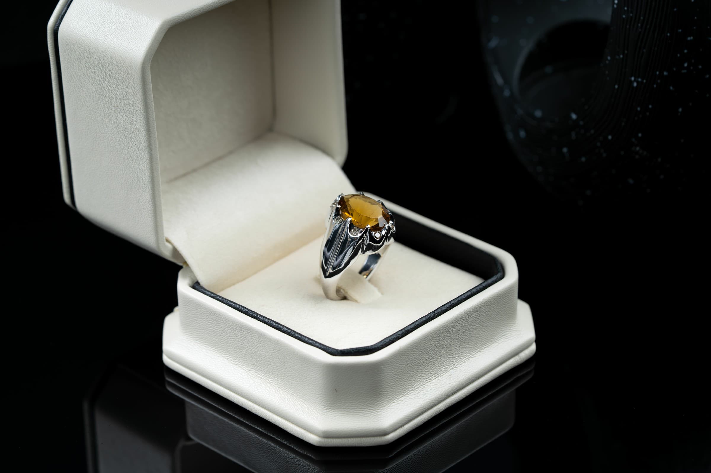 خاتم فضة مرصع بحجر سترين أصفر وترصيع الالماس - تشكيلة الرجال, خواتم رجالية, سترين