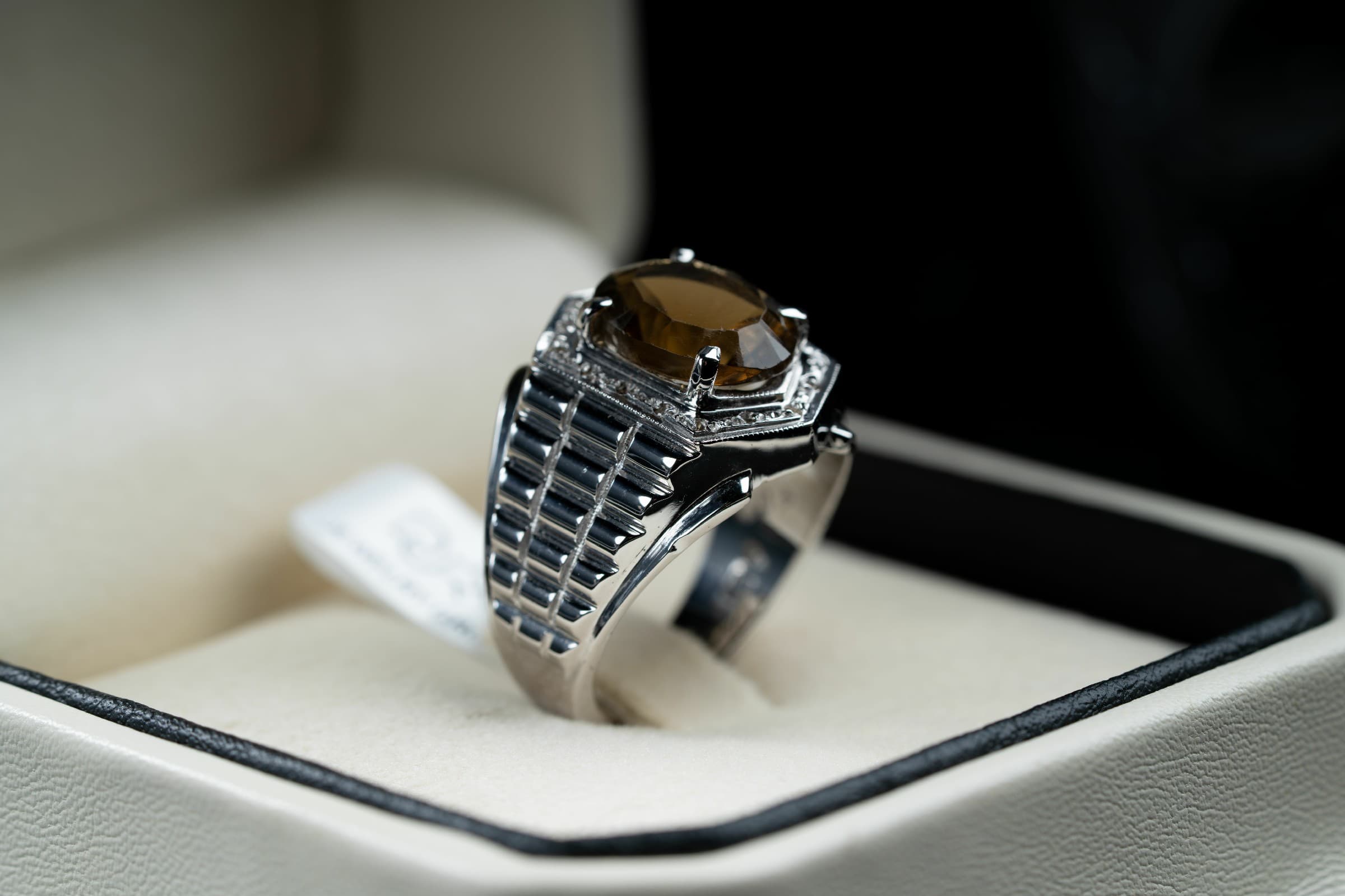 خاتم فضة صياغة يدوية بحجر السترين مع ترصيع الماس - تشكيلة الرجال, خواتم رجالية, سترين