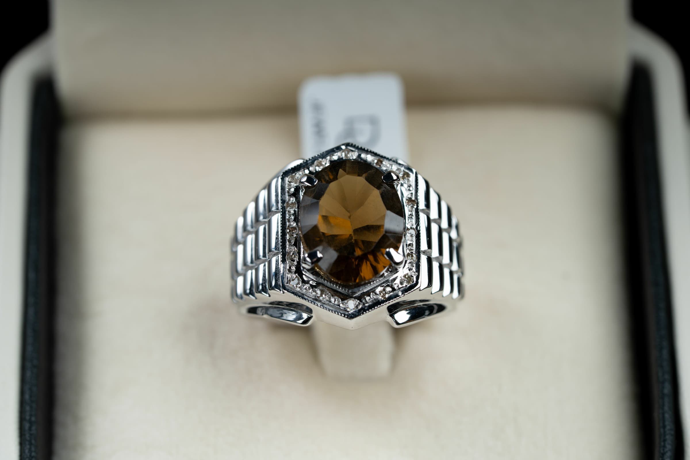 خاتم فضة صياغة يدوية بحجر السترين مع ترصيع الماس - تشكيلة الرجال, خواتم رجالية, سترين