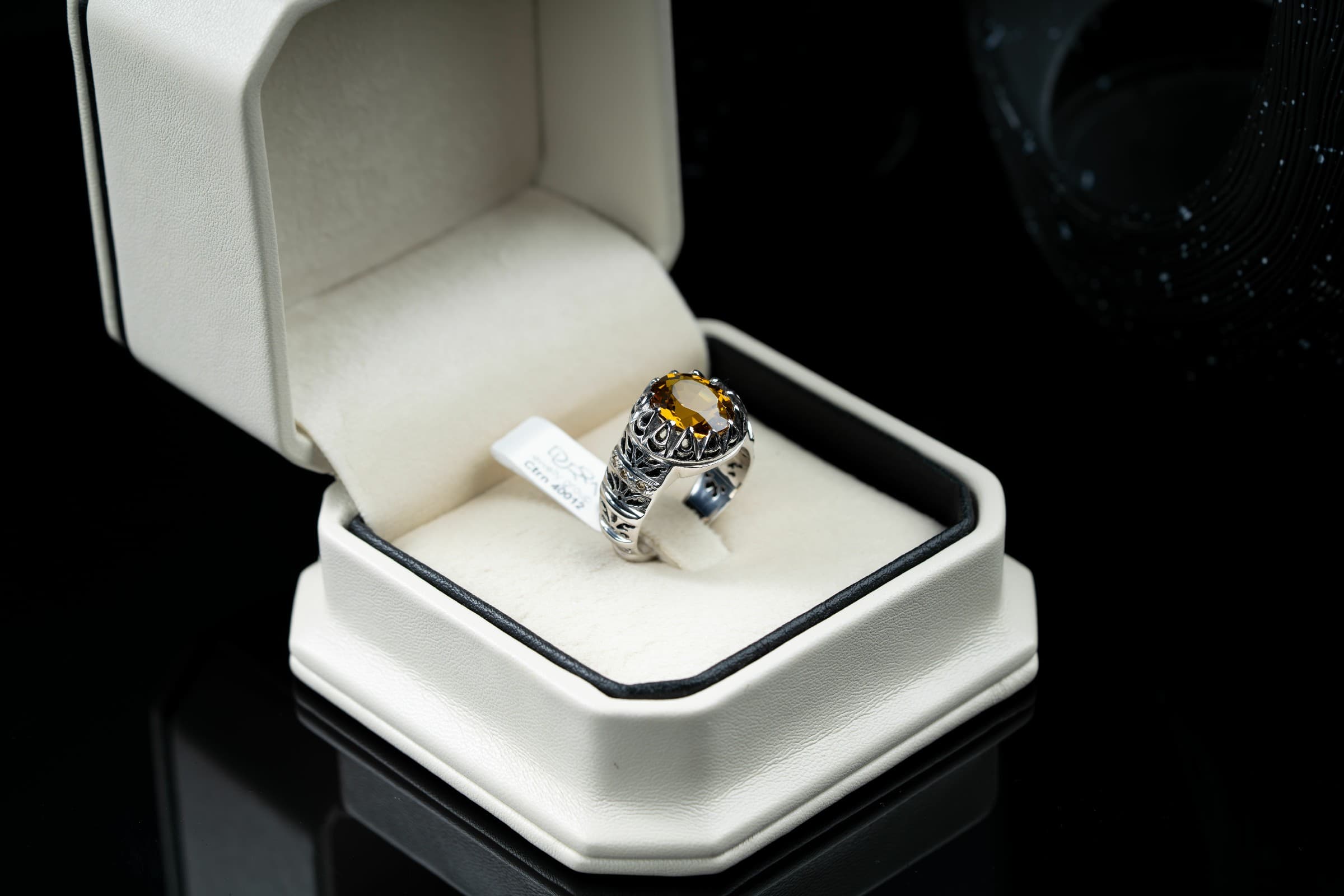 خاتم فضة مصاغ يدوي مع حجر السترين مع ترصيع الماس - تشكيلة الرجال, خواتم رجالية, سترين