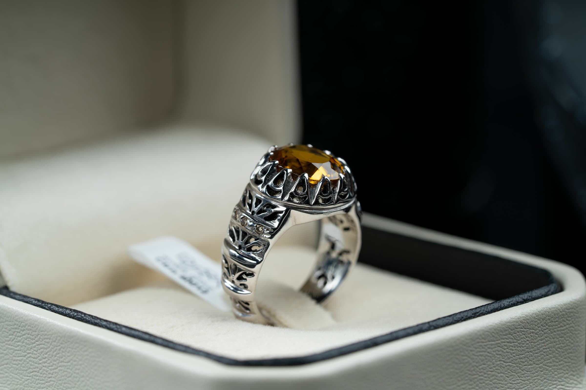 خاتم فضة مصاغ يدوي مع حجر السترين مع ترصيع الماس - تشكيلة الرجال, خواتم رجالية, سترين