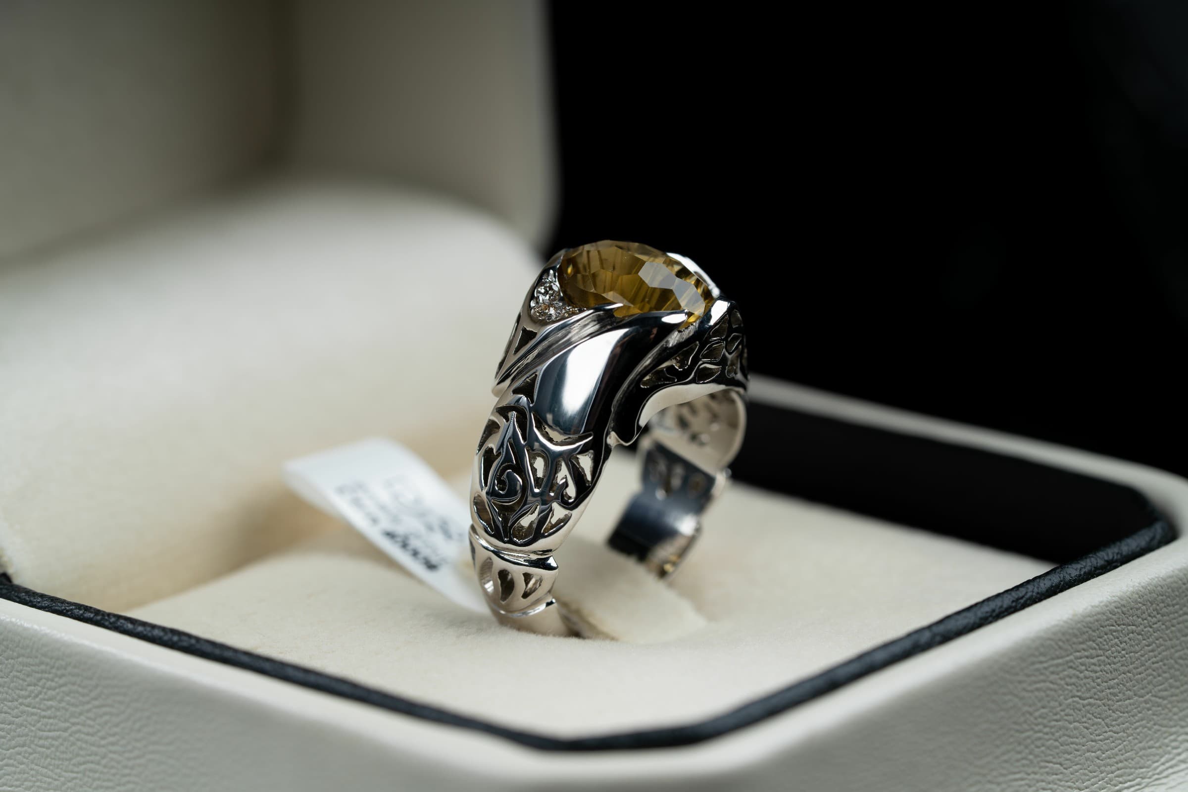 خاتم فضة مصاغ يدوي بحجر السترين مرصع بالالماس - تشكيلة الرجال, خواتم رجالية, سترين