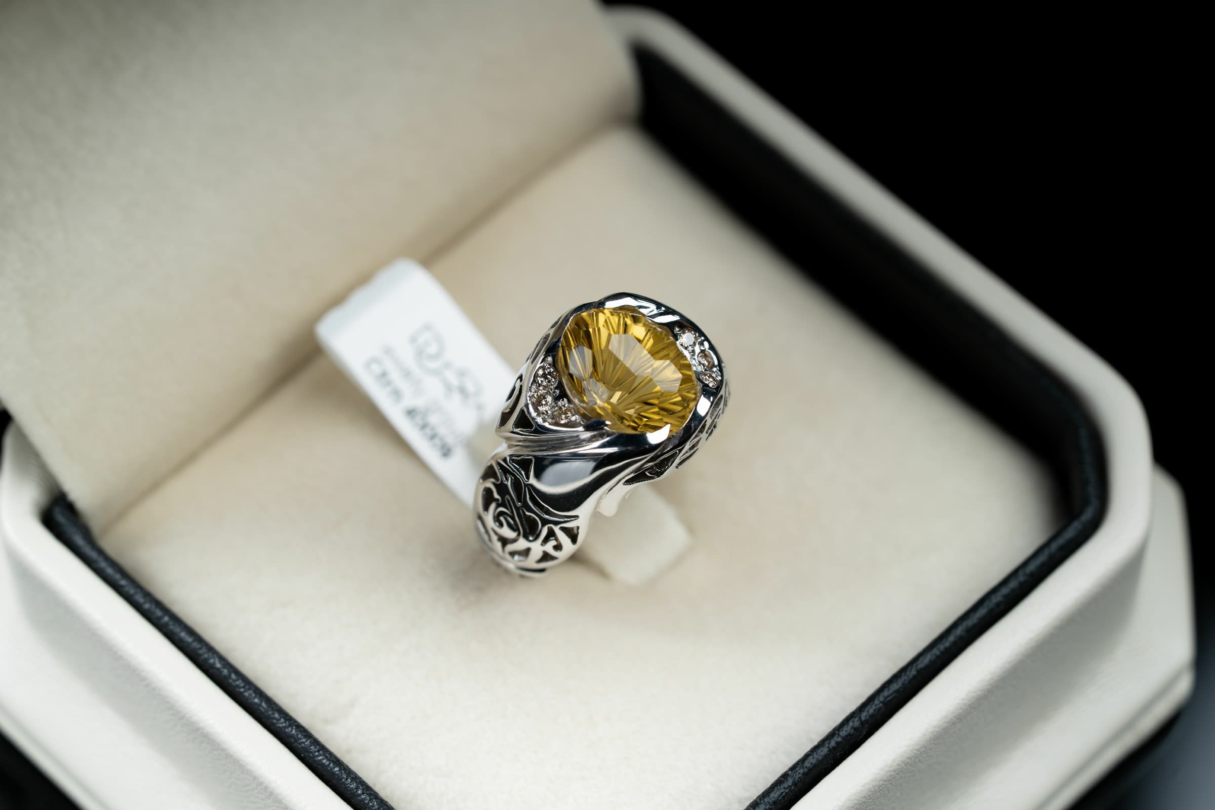 خاتم فضة مصاغ يدوي بحجر السترين مرصع بالالماس - تشكيلة الرجال, خواتم رجالية, سترين