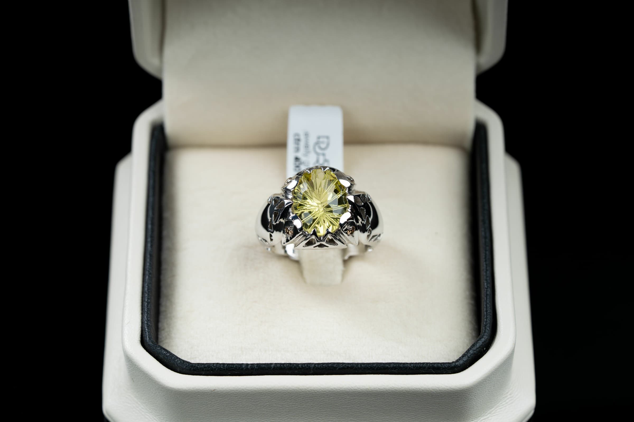 خاتم بتصميم فاخر مصاغ يدوي بالكامل مع حجر الكوارتز الليموني مع ترصيع الماس - تشكيلة الرجال, خواتم رجالية, سترين