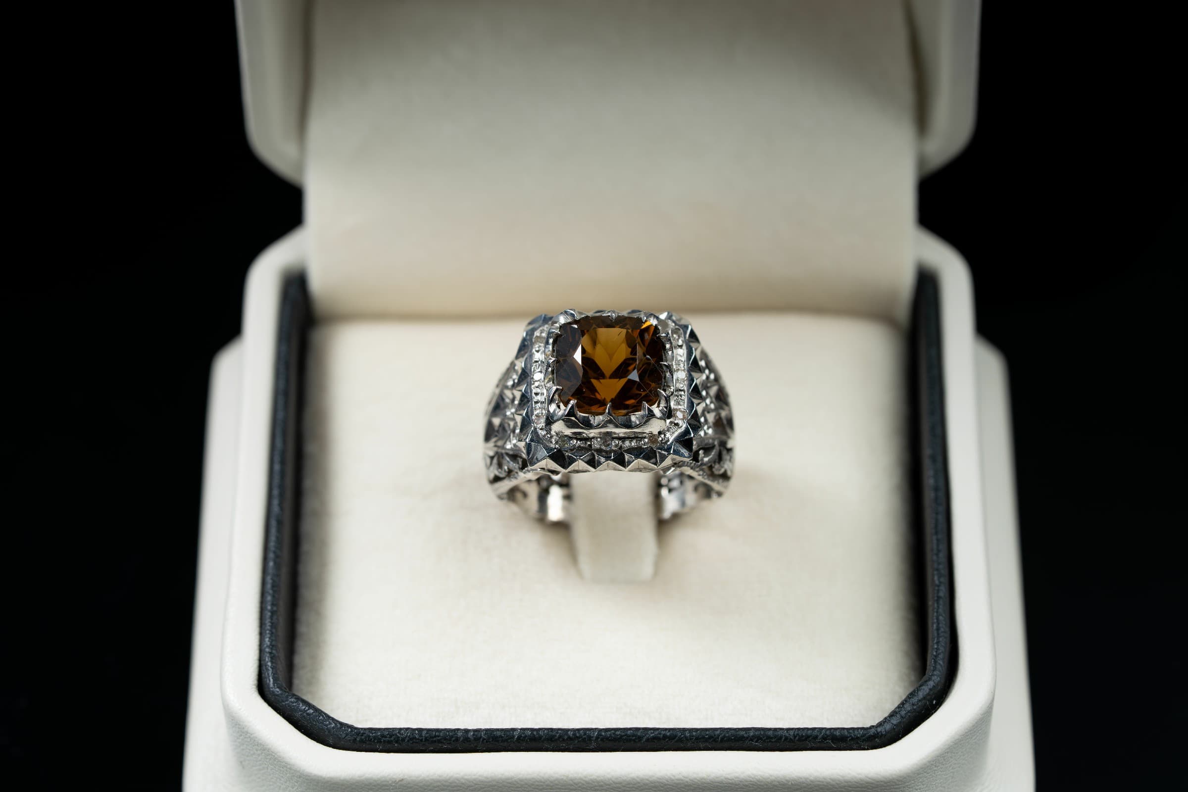 خاتم فضة ملكي مصاغ يدوي بحجر السترين مع ترصيع الماس - تشكيلة الرجال, خواتم رجالية, سترين