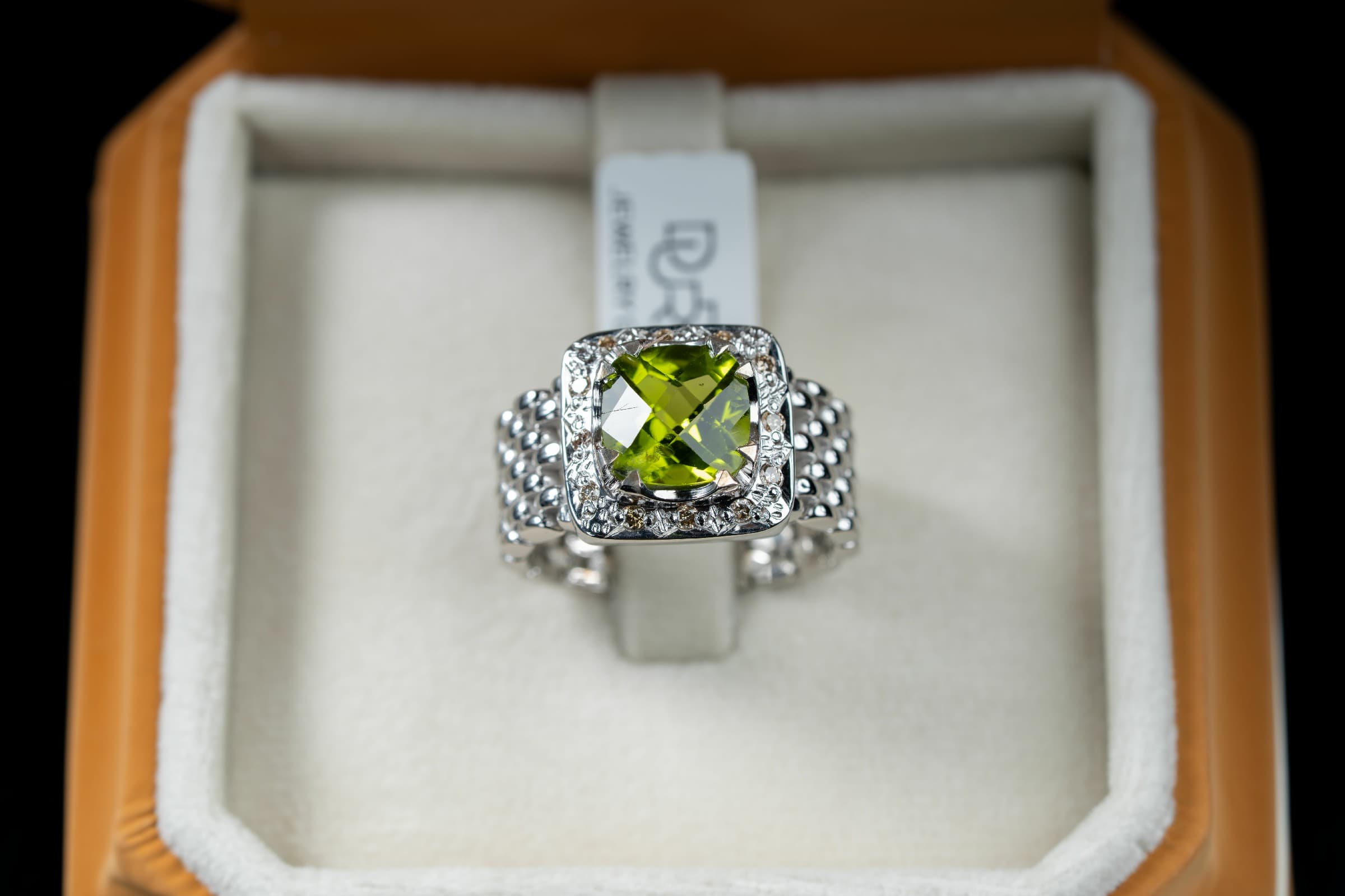 خاتم رولكس فضة صياغة يدوية حجر الزبرجد الاخضر مع ترصيع الالماس - تشكيلة الرجال, خواتم رجالية, زبرجد