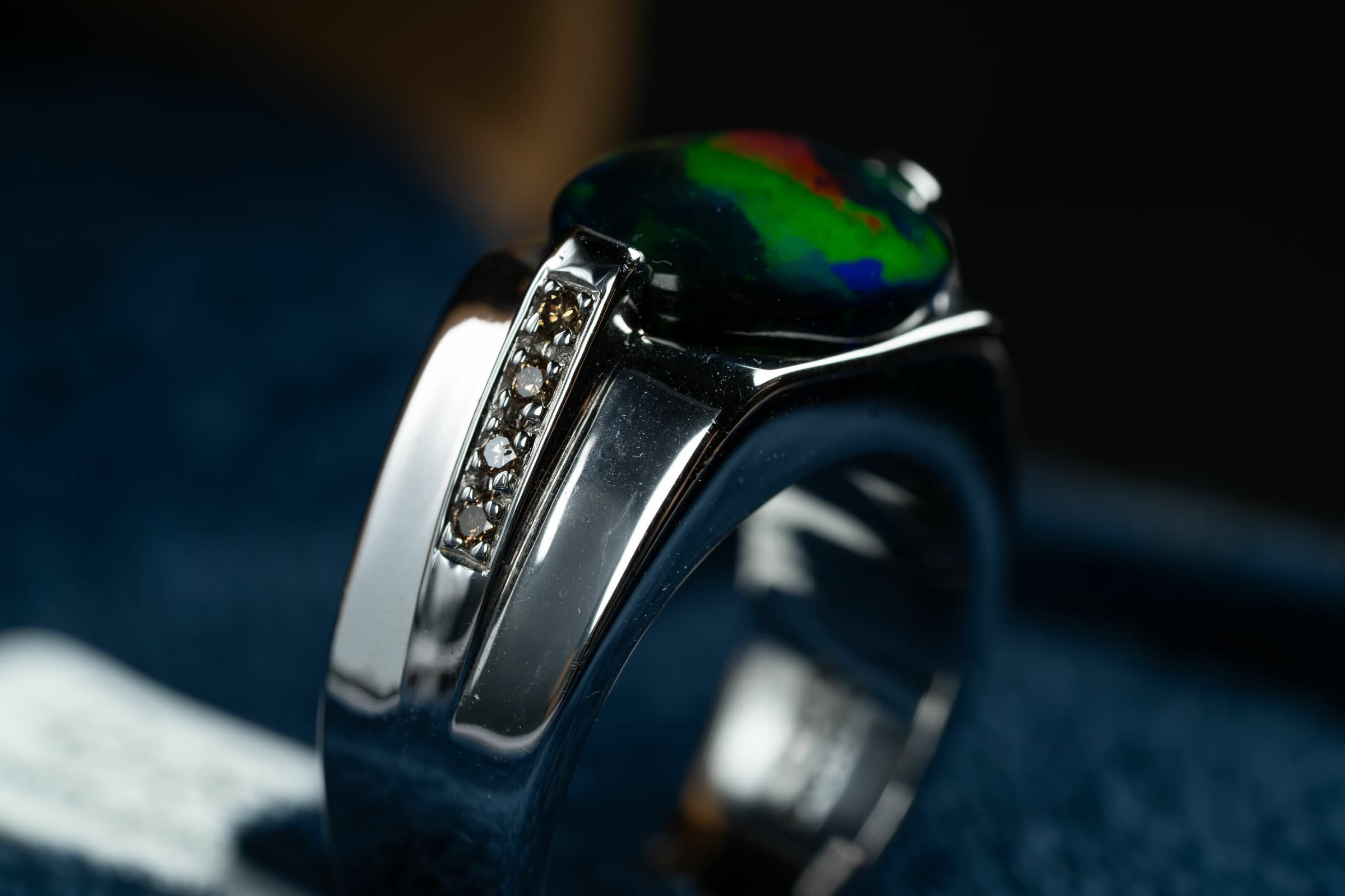 خاتم فضة صياغة يدوية مرصع بالأوبال والماس - تشكيلة الرجال, خواتم رجالية, أوبال أثيوبي