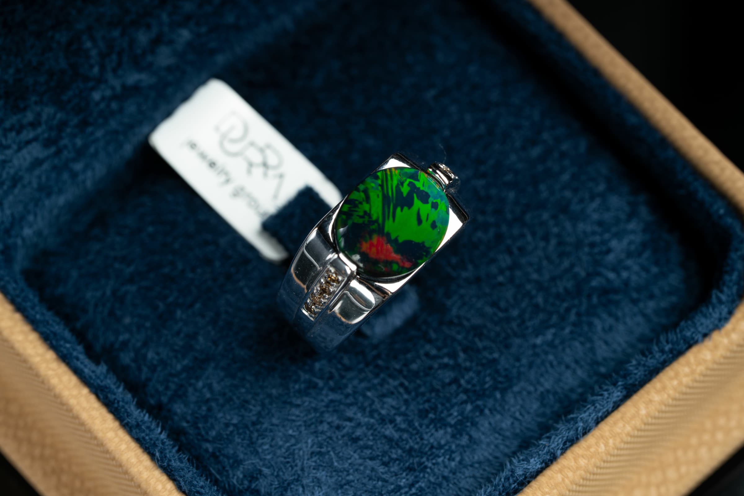 خاتم فضة صياغة يدوية مرصع بالأوبال والماس - تشكيلة الرجال, خواتم رجالية, أوبال أثيوبي