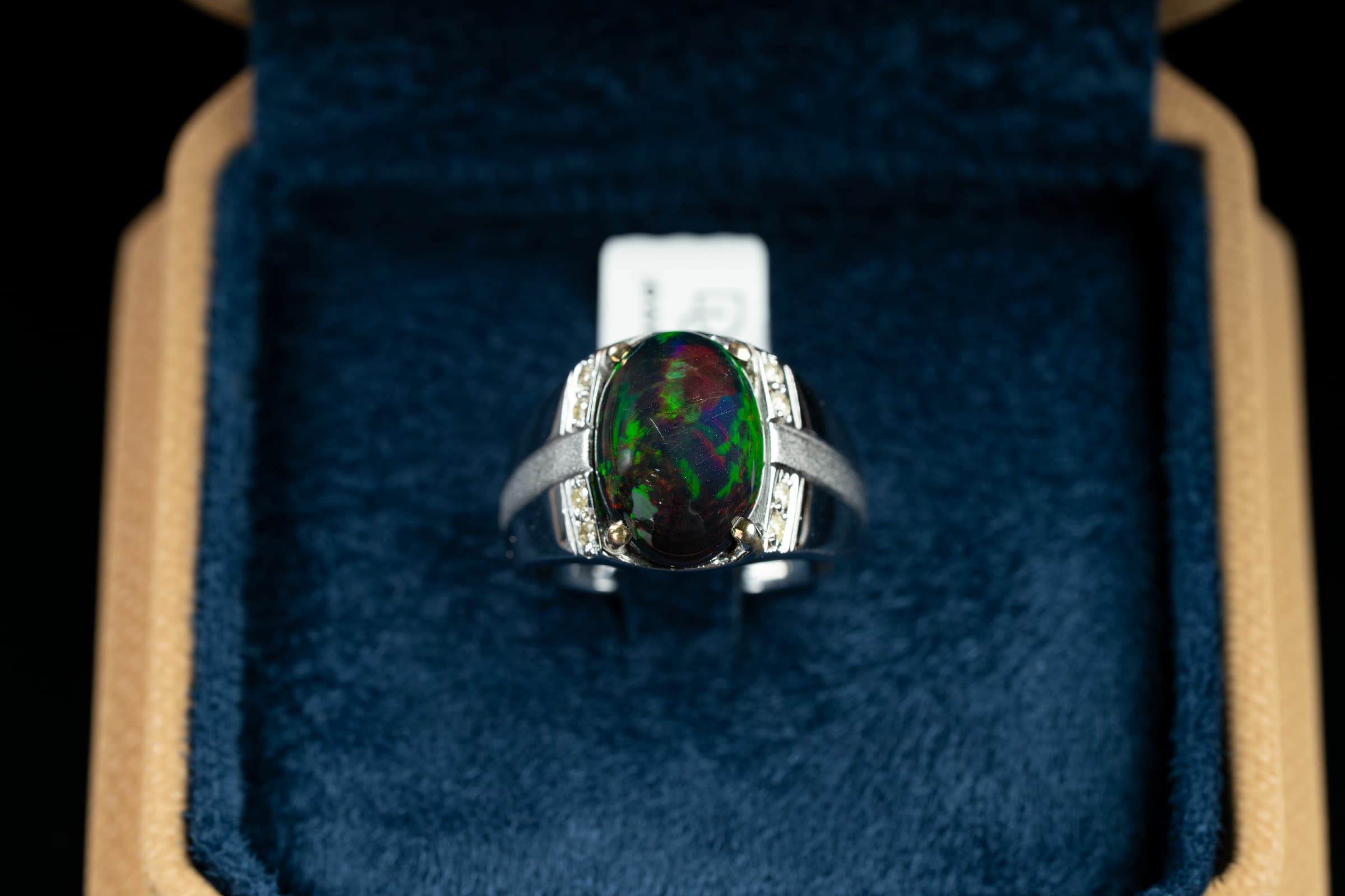 خاتم فضة صياغة يدوية مرصع بحجر أوبال الناري مع ترصيع الماس - تشكيلة الرجال, خواتم رجالية, أوبال أثيوبي