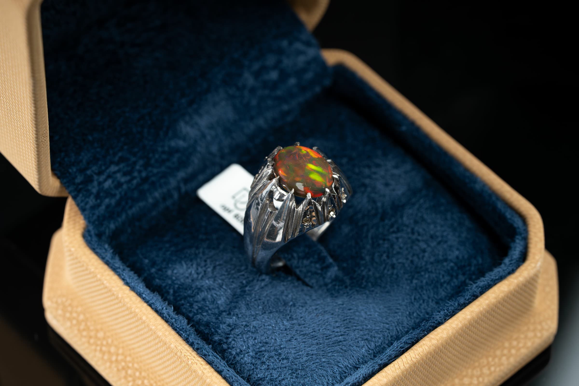 خاتم فضة ملكي صياغة يدوية بحجر أوبال وترصيع الماس - تشكيلة الرجال, خواتم رجالية, أوبال أثيوبي