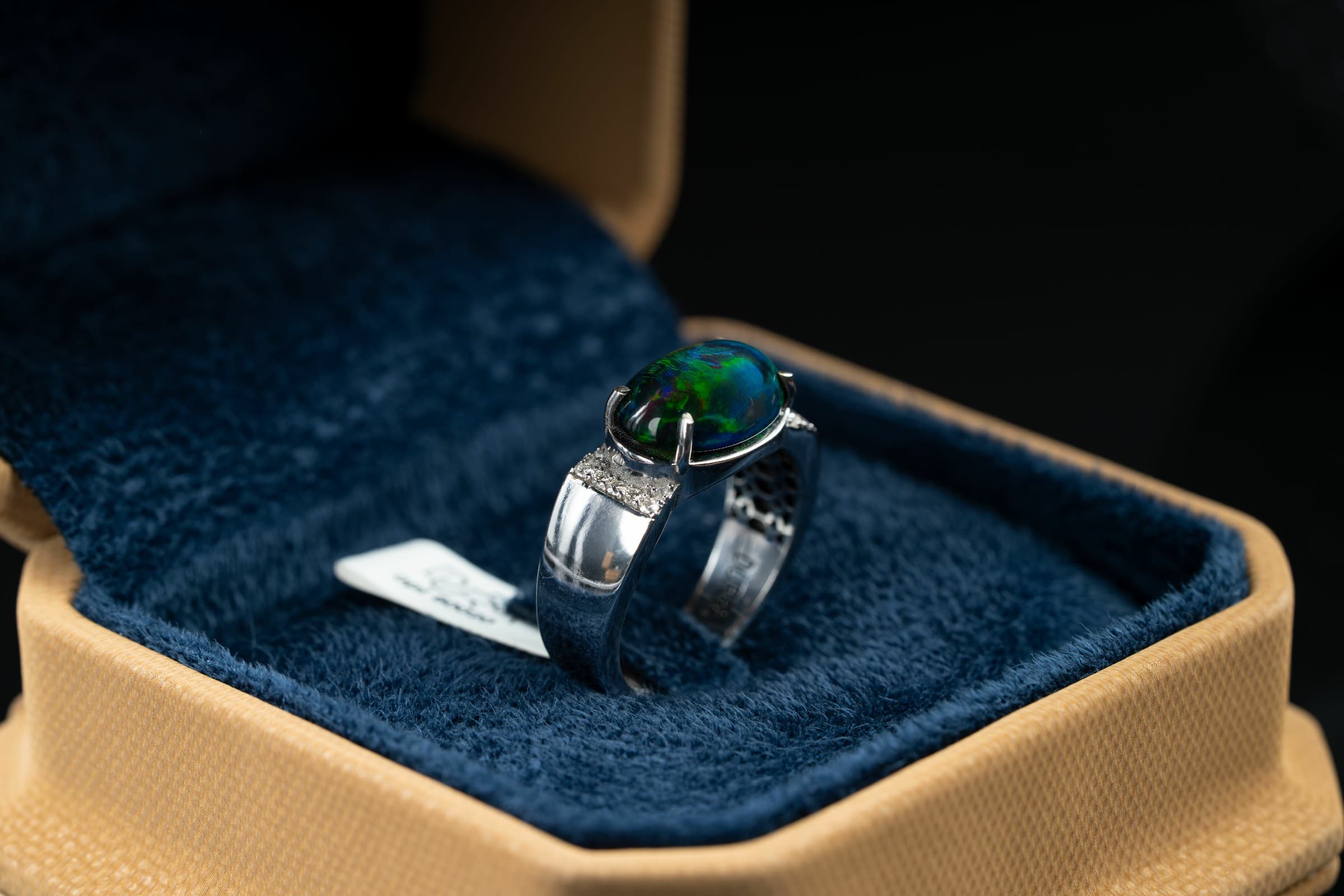 خاتم فضة صياغة يدوية مرصع بالأوبال والالماس - تشكيلة الرجال, خواتم رجالية, أوبال أثيوبي