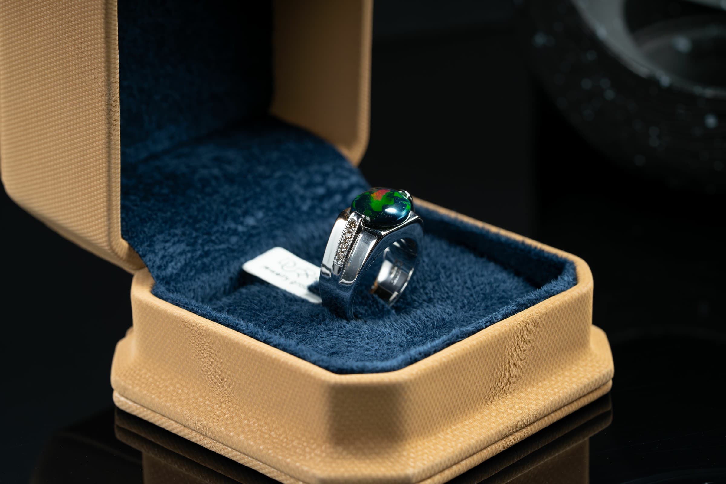 خاتم فضة صياغة يدوية مرصع بالأوبال والماس - تشكيلة الرجال, خواتم رجالية, أوبال أثيوبي