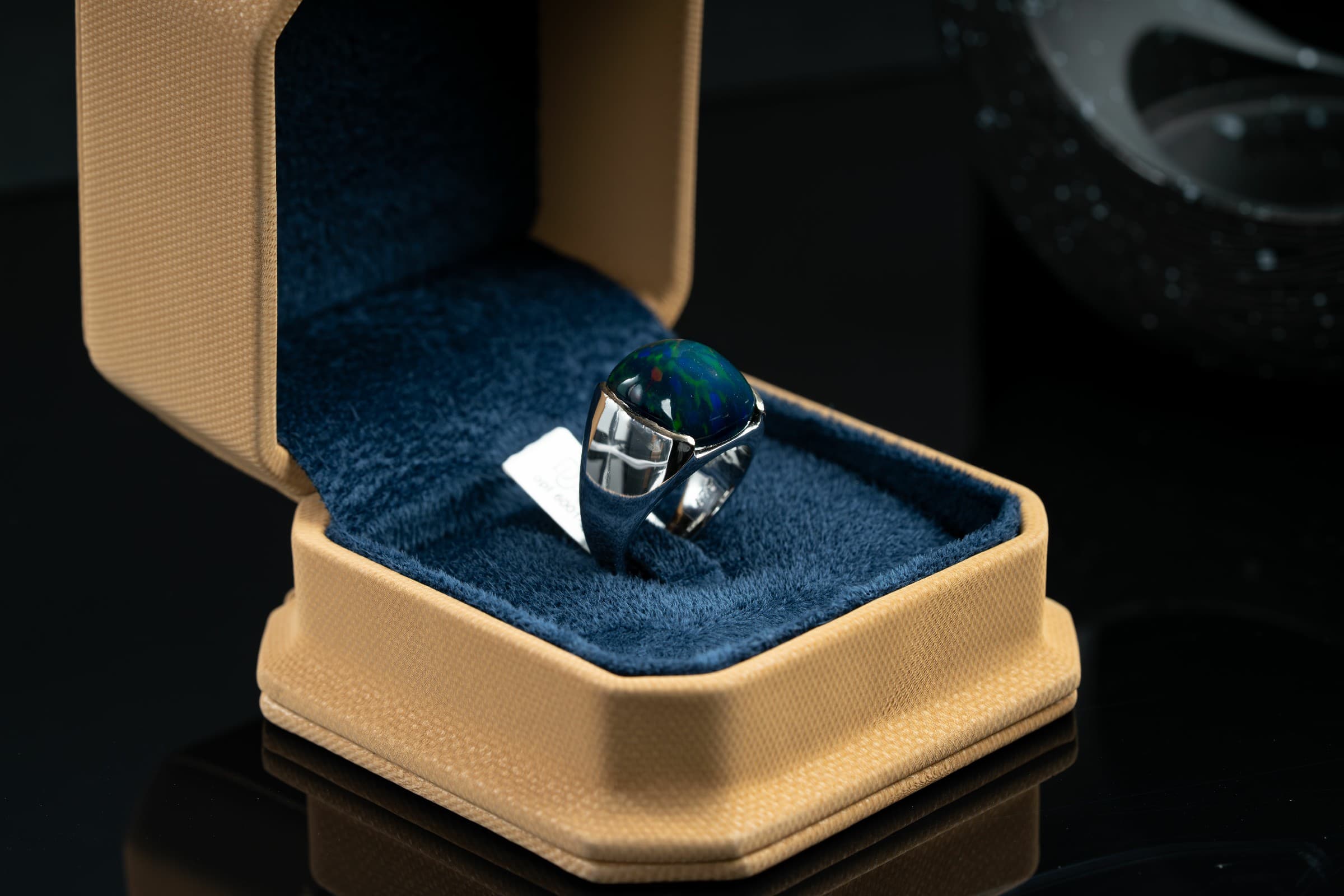 خاتم فضة بحجر أوبال اثيوبي فاخر - تشكيلة الرجال, خواتم رجالية, أوبال أثيوبي