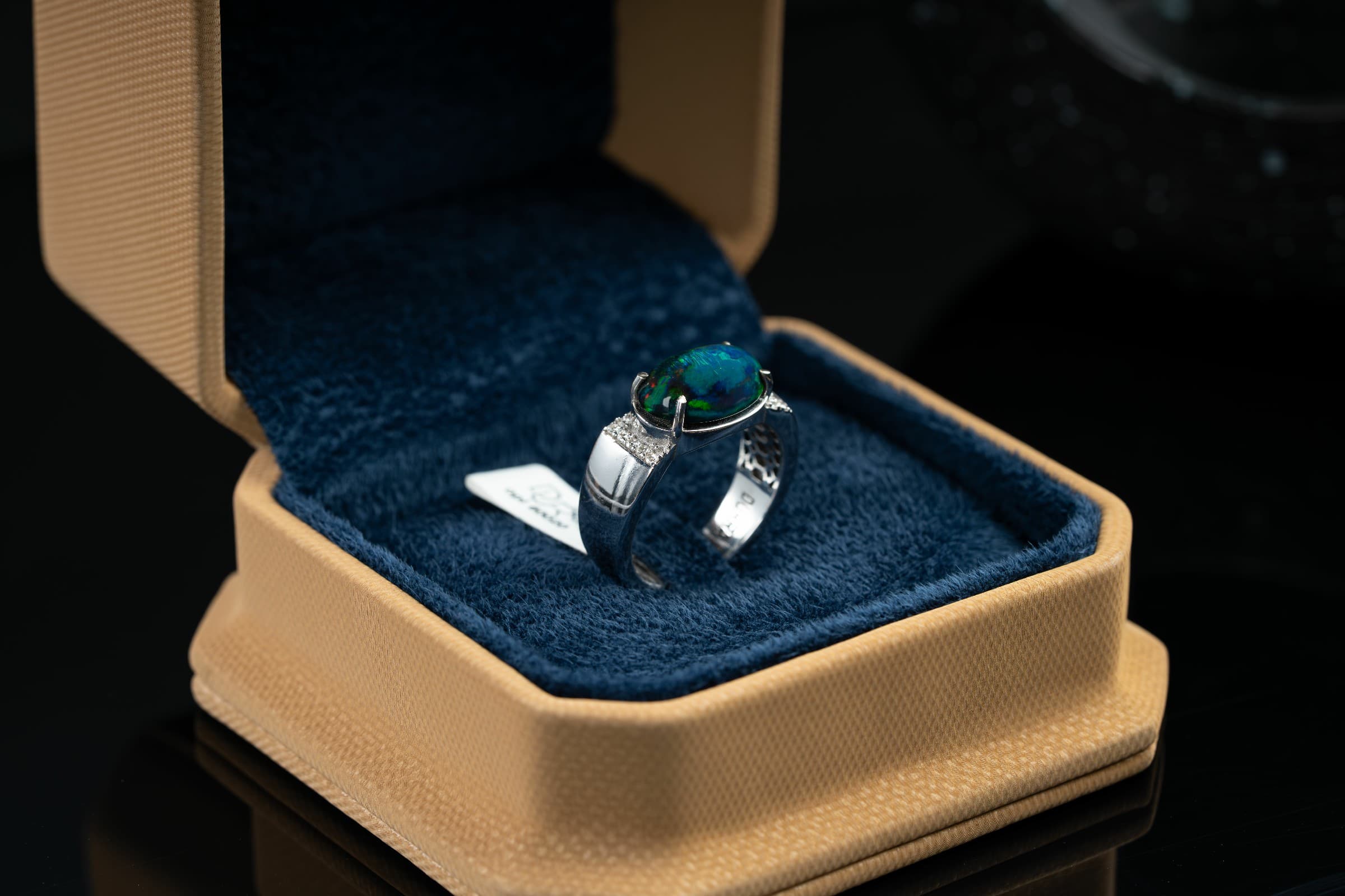 خاتم فضة صياغة يدوية مرصع بالأوبال والالماس - تشكيلة الرجال, خواتم رجالية, أوبال أثيوبي